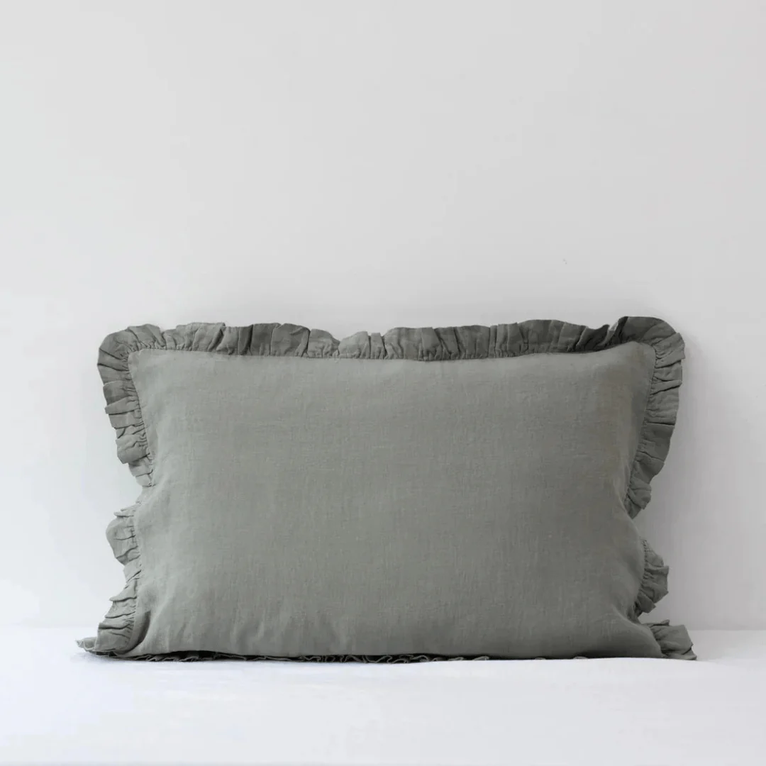 LIMITED EDITION Khaki Linen Pillowcase with Frills