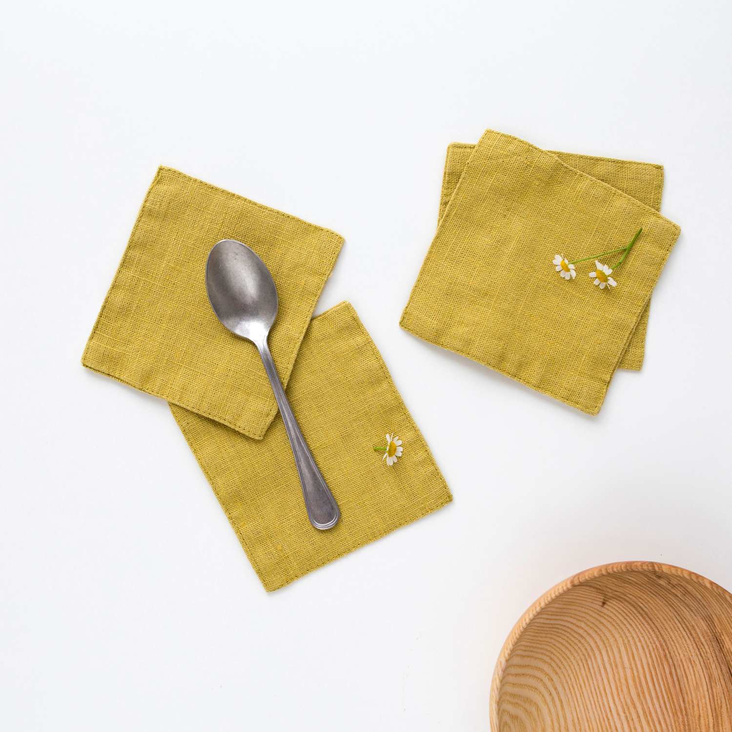LIMITED EDITION Lemon Curry Linen Coasters Set of 4 - Image 2