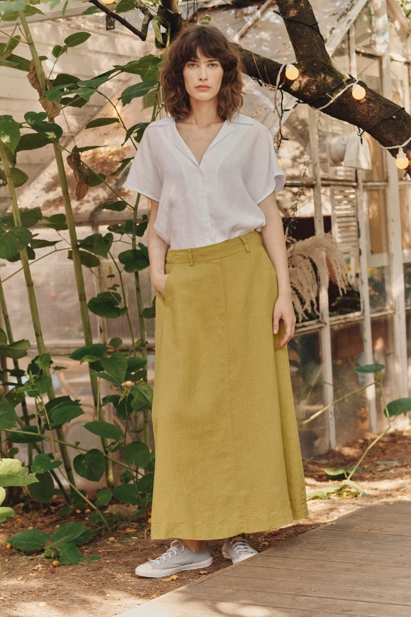 Lemon Curry Linen Gardenia Skirt - Image 4