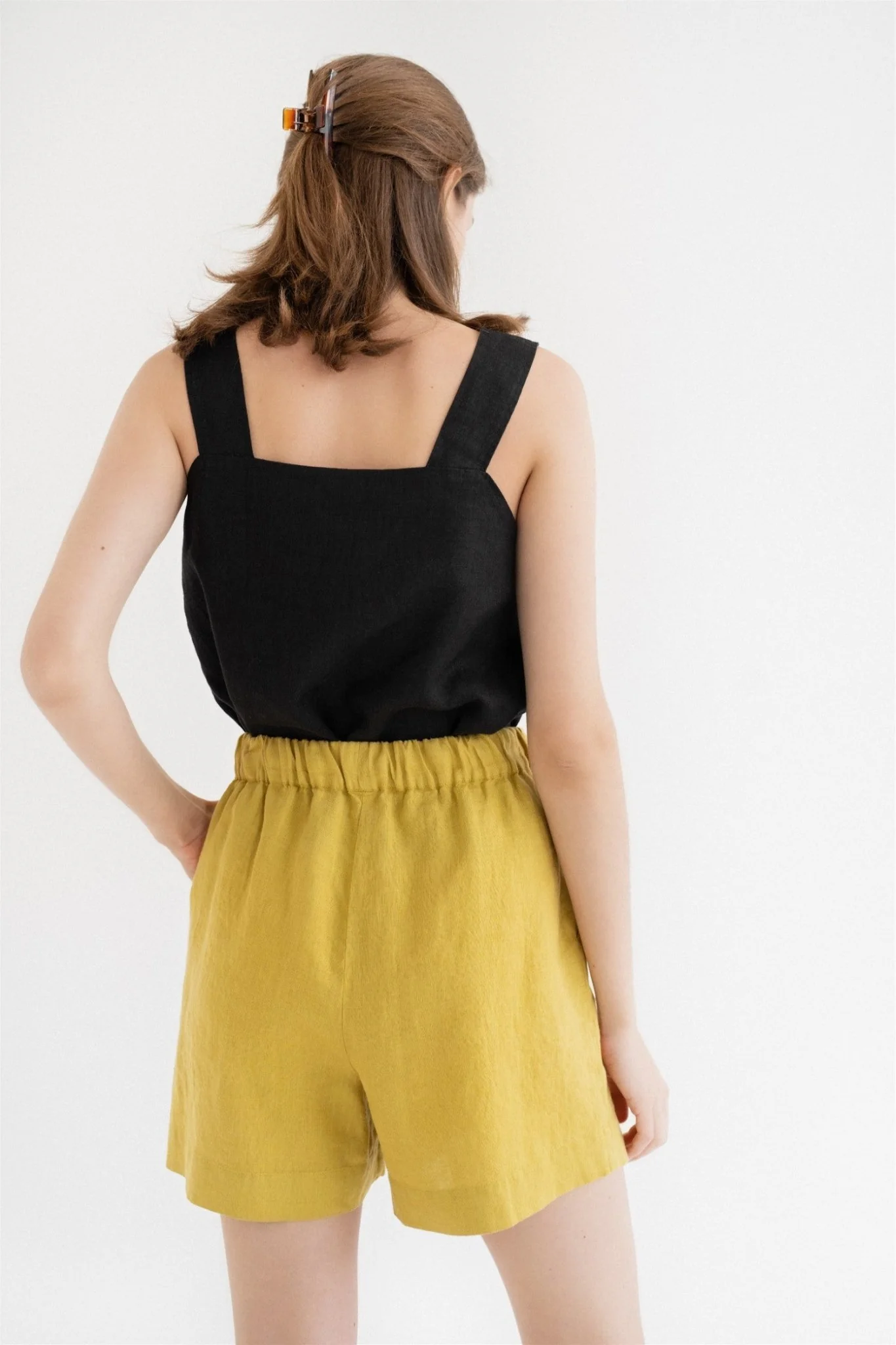 Lemon Curry Linen Hip-Hop Shorts - Image 3