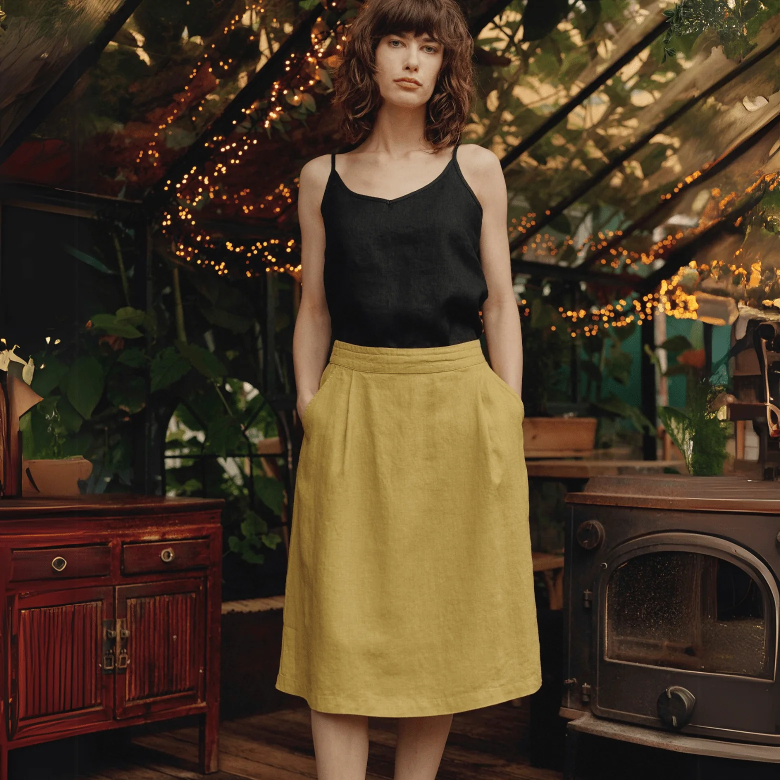 Lemon Curry Linen Tulip Skirt