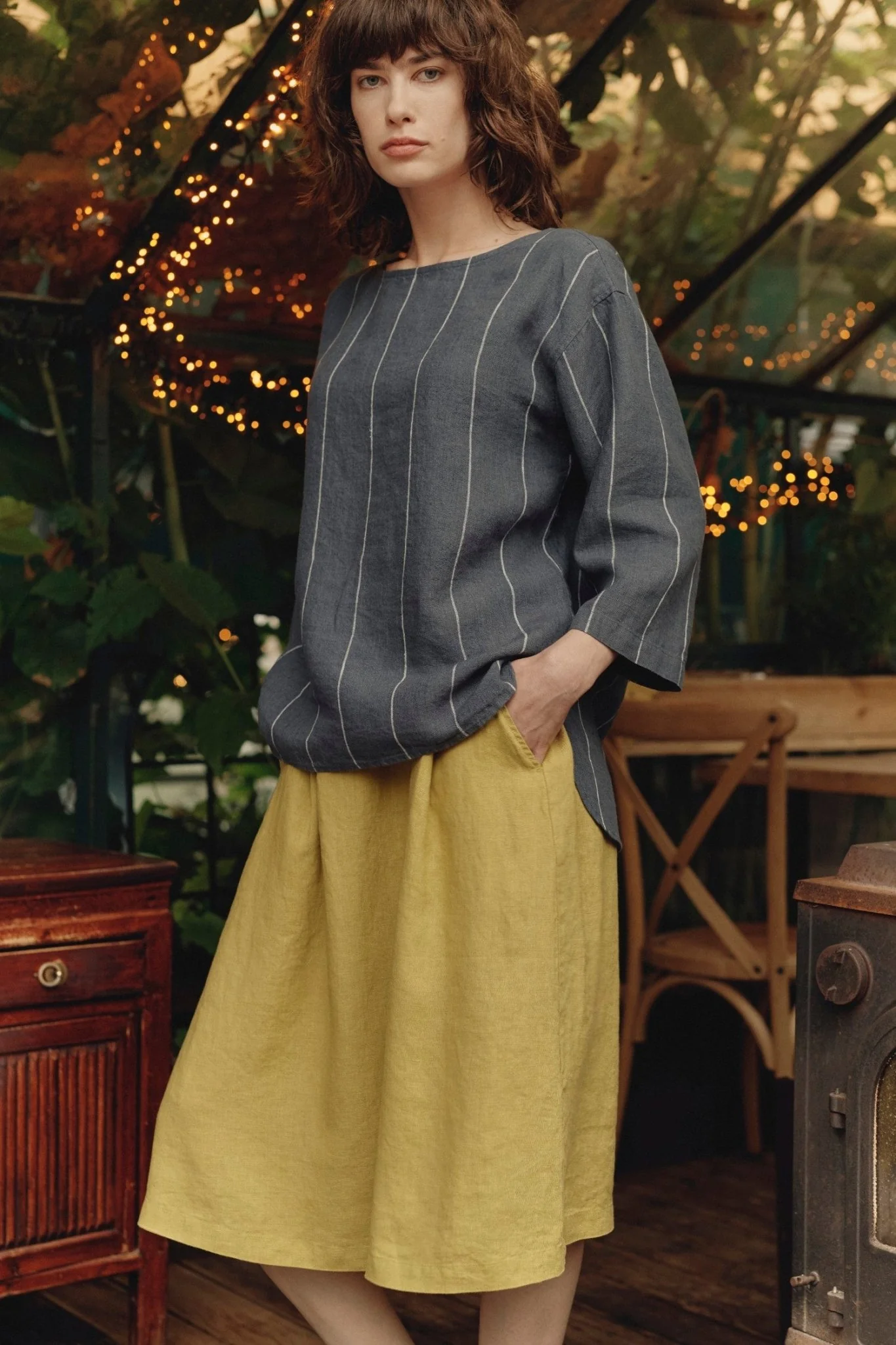 Lemon Curry Linen Tulip Skirt - Image 3