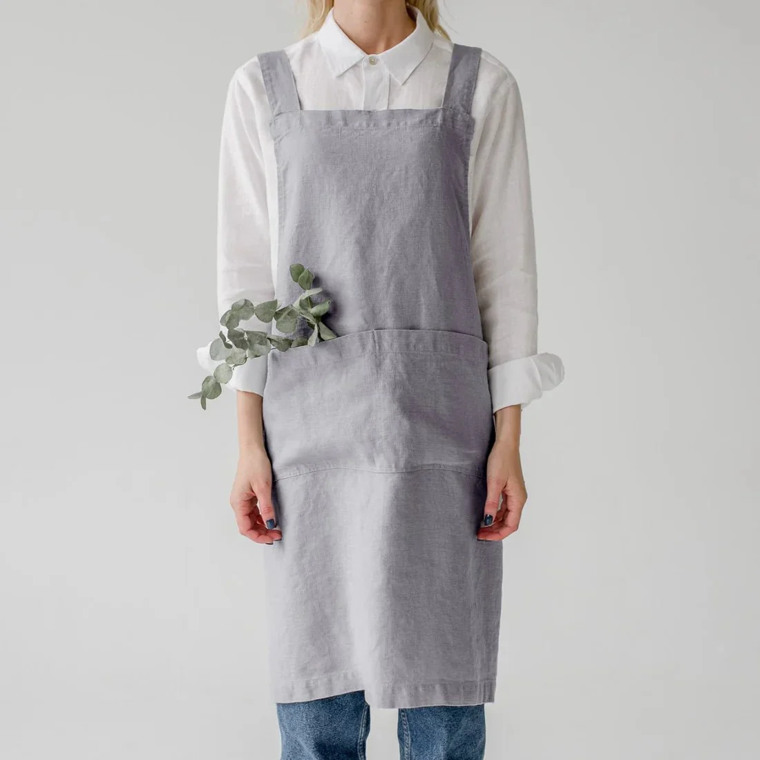 Light Grey Linen Crossback Apron