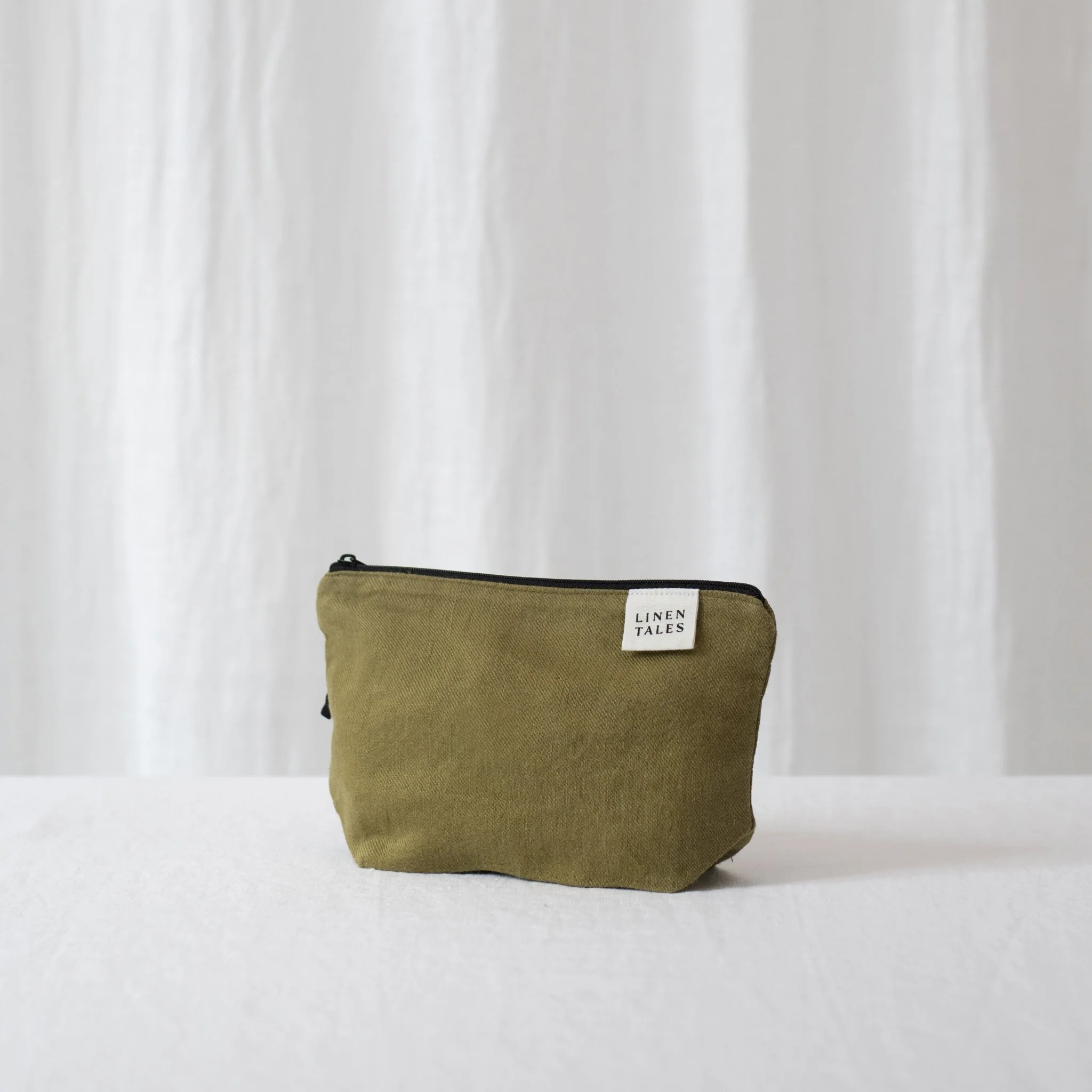 LIMITED EDITION Linen Tales Moss Twill Linen Makeup Pouch