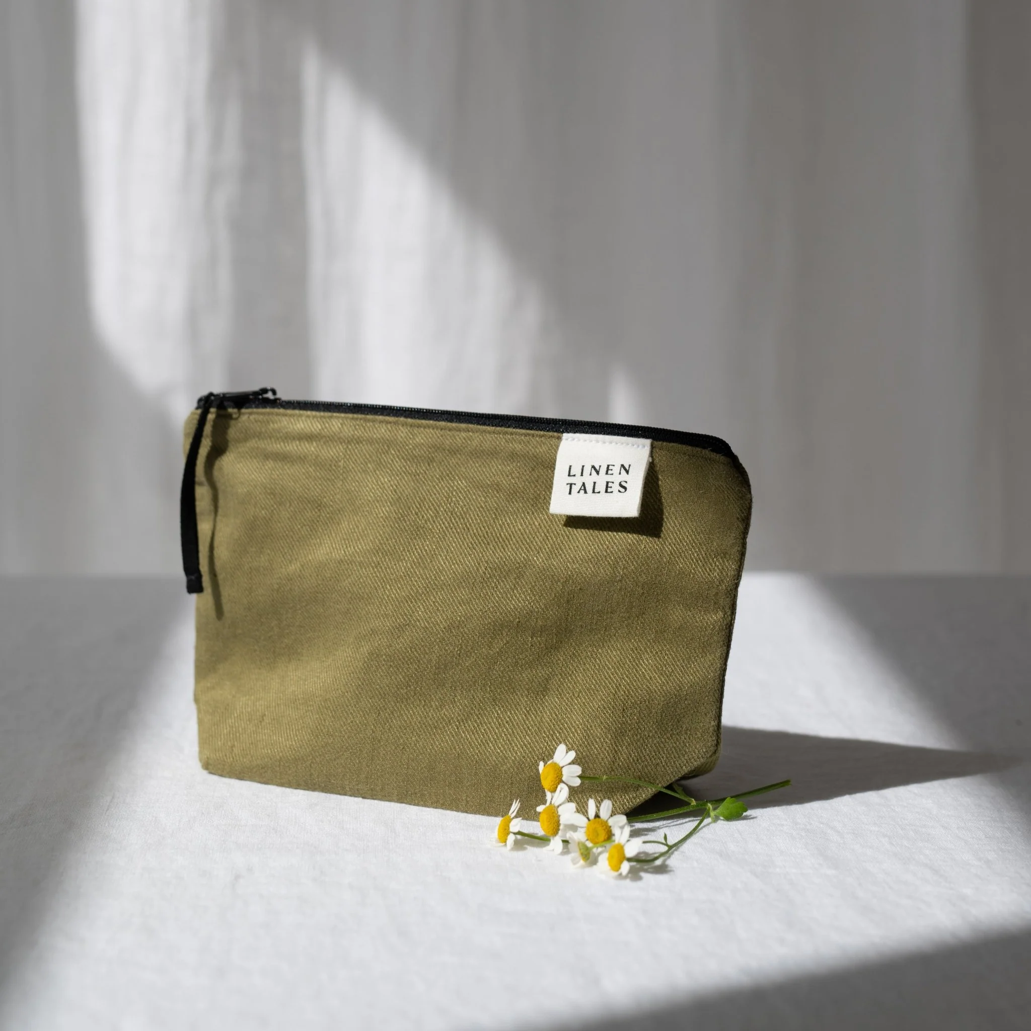 LIMITED EDITION Linen Tales Moss Twill Linen Makeup Pouch - Image 2