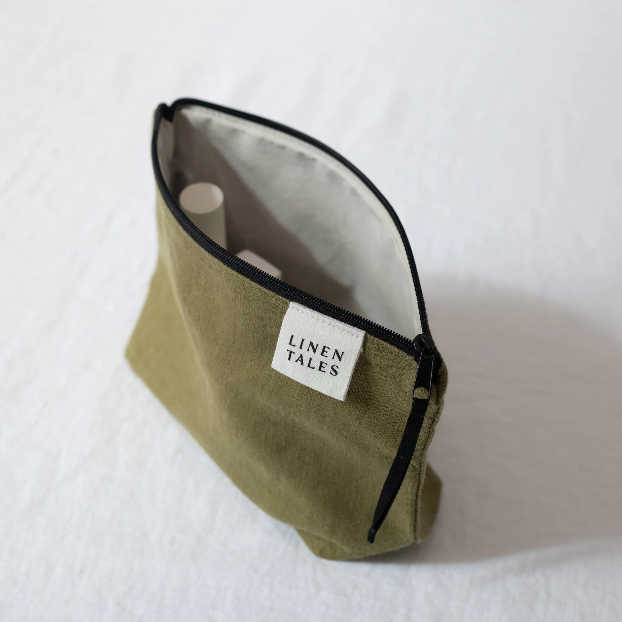 LIMITED EDITION Linen Tales Moss Twill Linen Makeup Pouch - Image 3