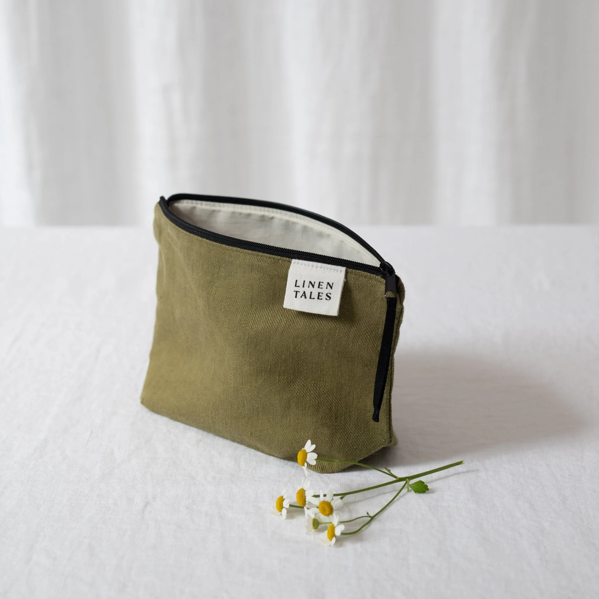 LIMITED EDITION Linen Tales Moss Twill Linen Makeup Pouch - Image 4