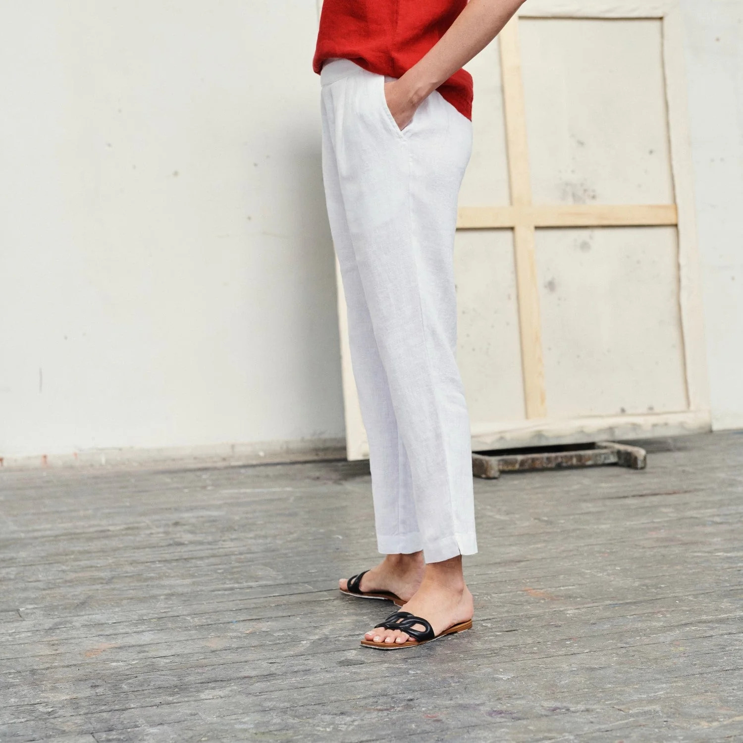 LIMITED EDITION Optical White Linen Twill Gladiolus Trousers - Image 3