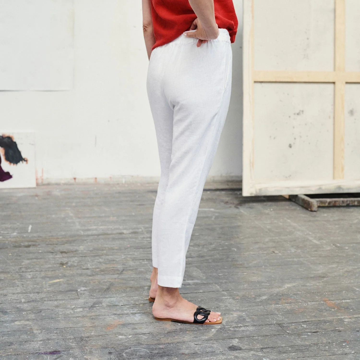 LIMITED EDITION Optical White Linen Twill Gladiolus Trousers - Image 4