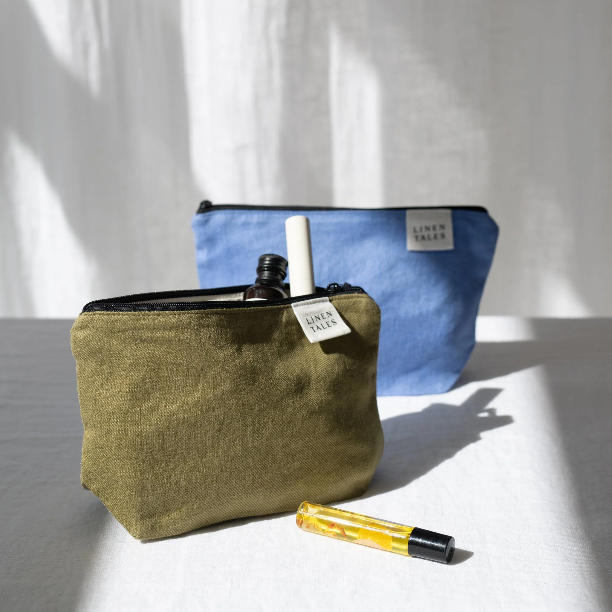 LIMITED EDITION Linen Tales Persian Blue Twill Linen Makeup Pouch - Image 4