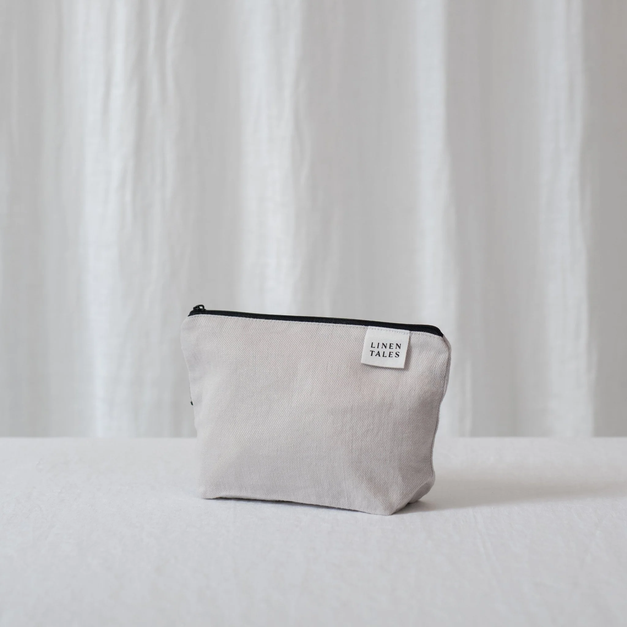 LIMITED EDITION Linen Tales Silver Twill Linen Makeup Pouch