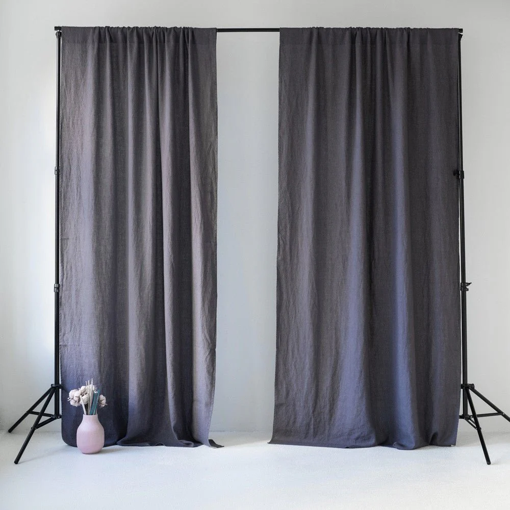 Dark Grey Linen Night Rod Pocket Curtain Set of 2