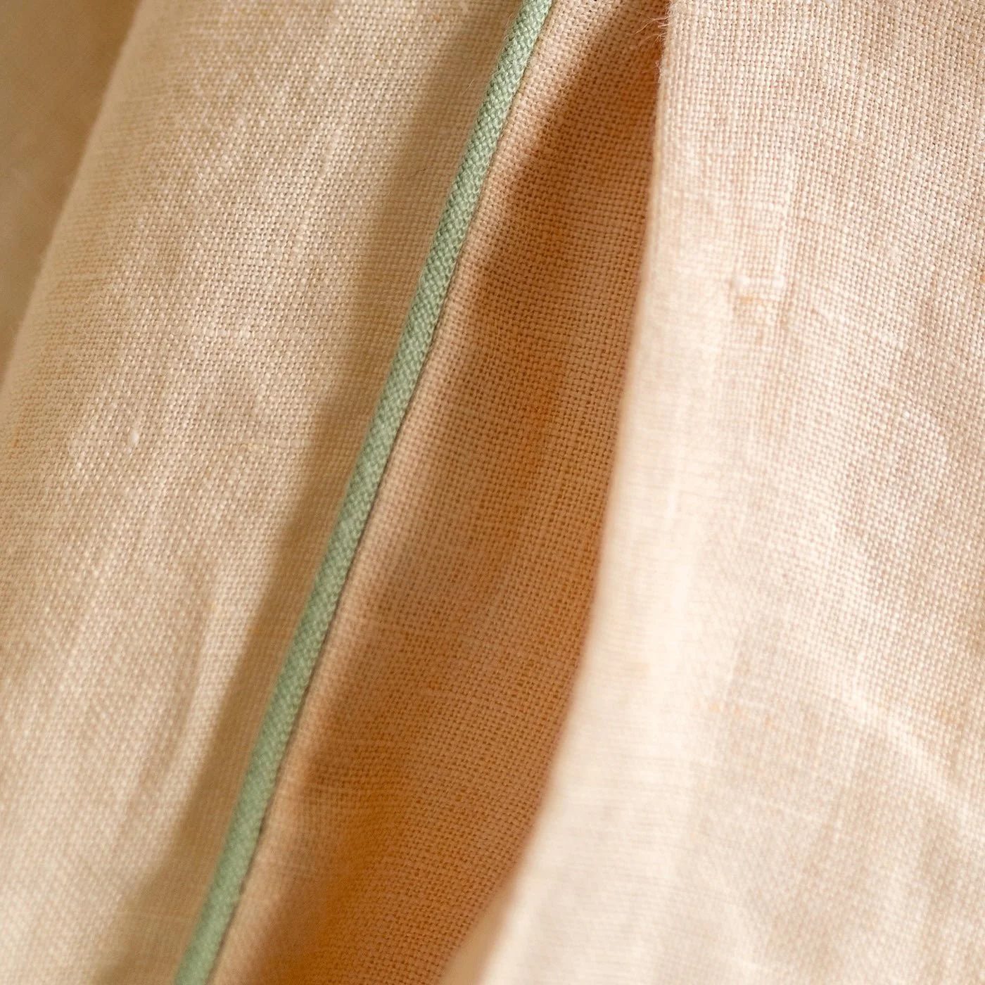 Brazilian Sand Linen Duvet Cover Set with Sage Piping - Image 4