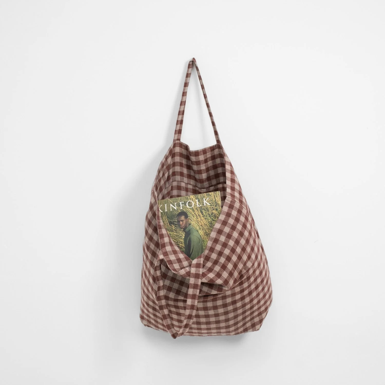 Chocolate Gingham Linen Big Bag - Image 2