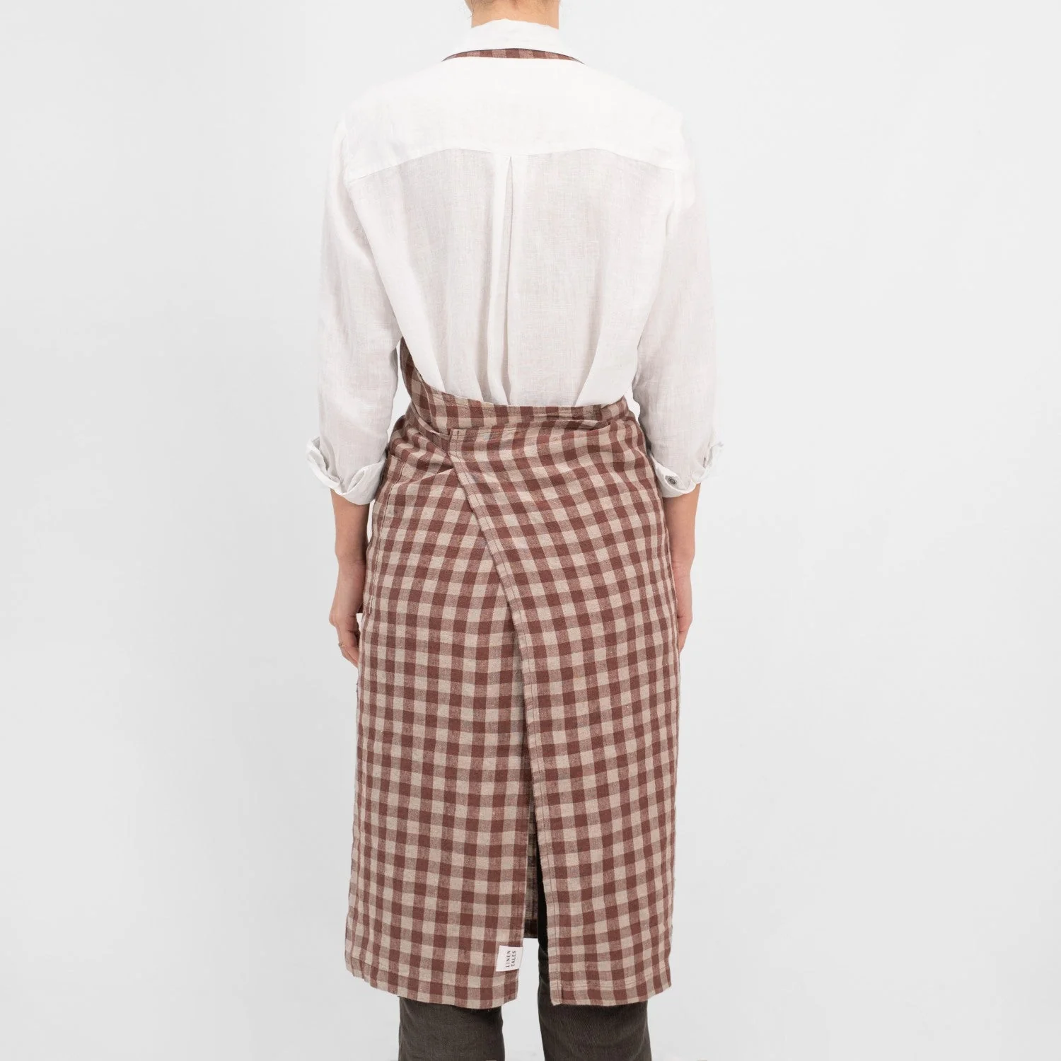Chocolate Gingham Linen Chef Apron - Image 3