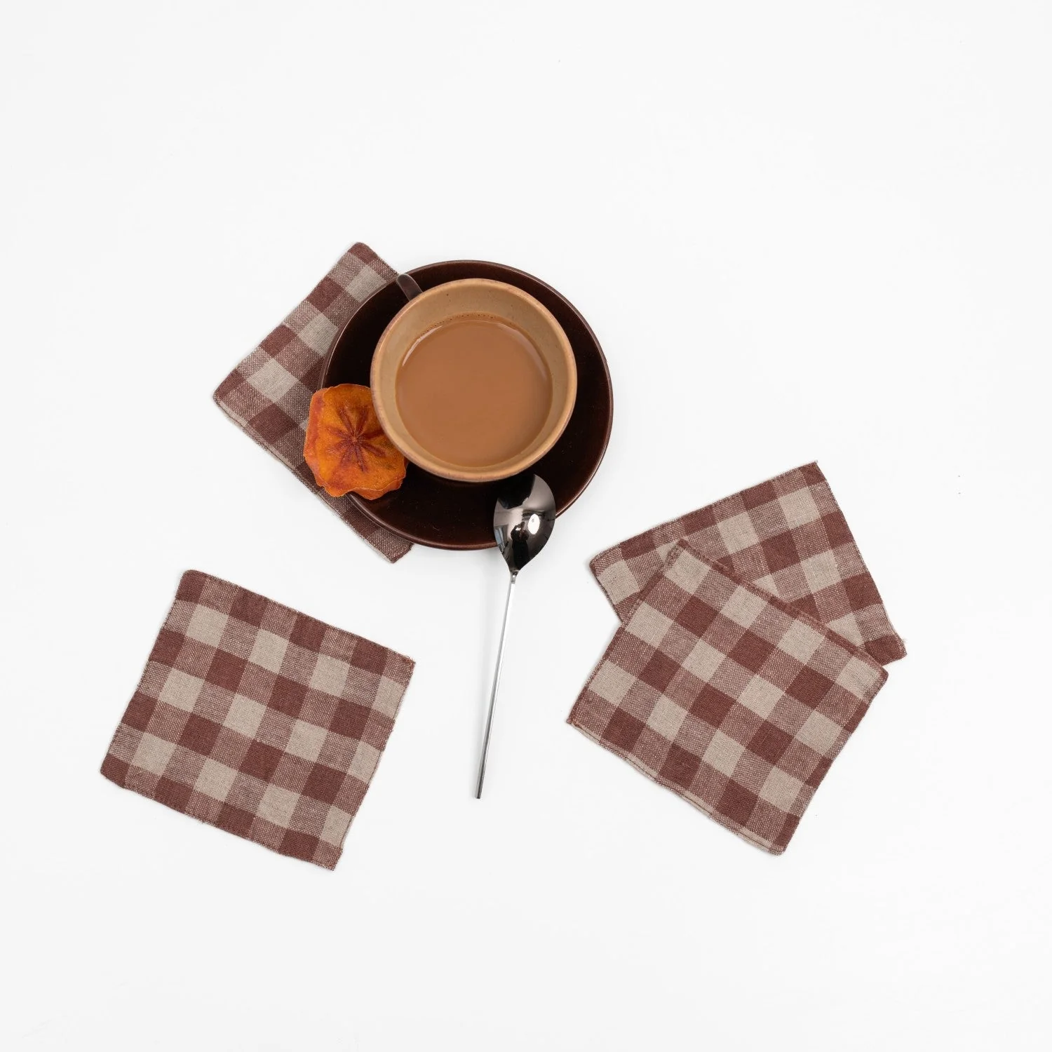 Chocolate Gingham Linen Coasters Set of 4