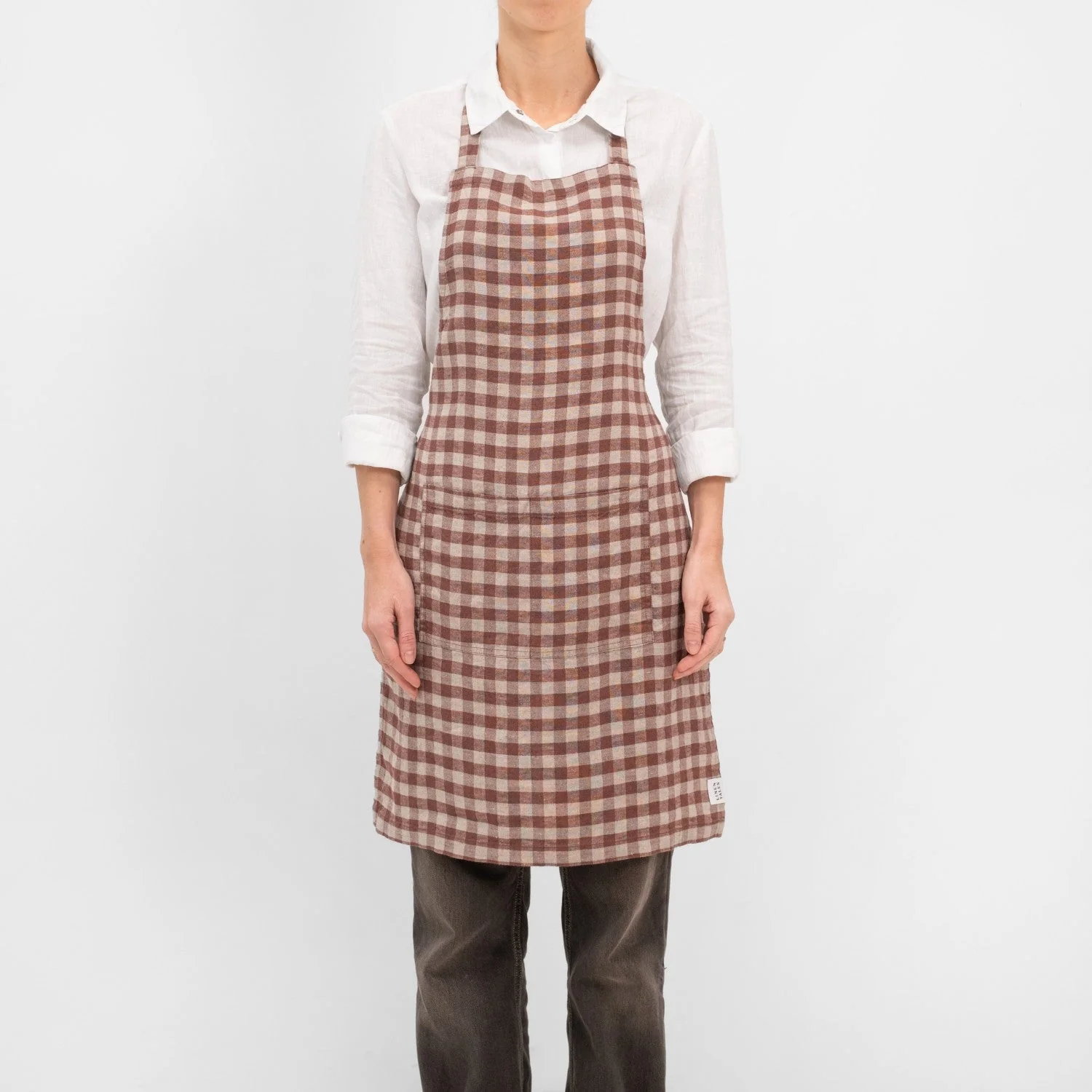 Chocolate Gingham Linen Daily Apron
