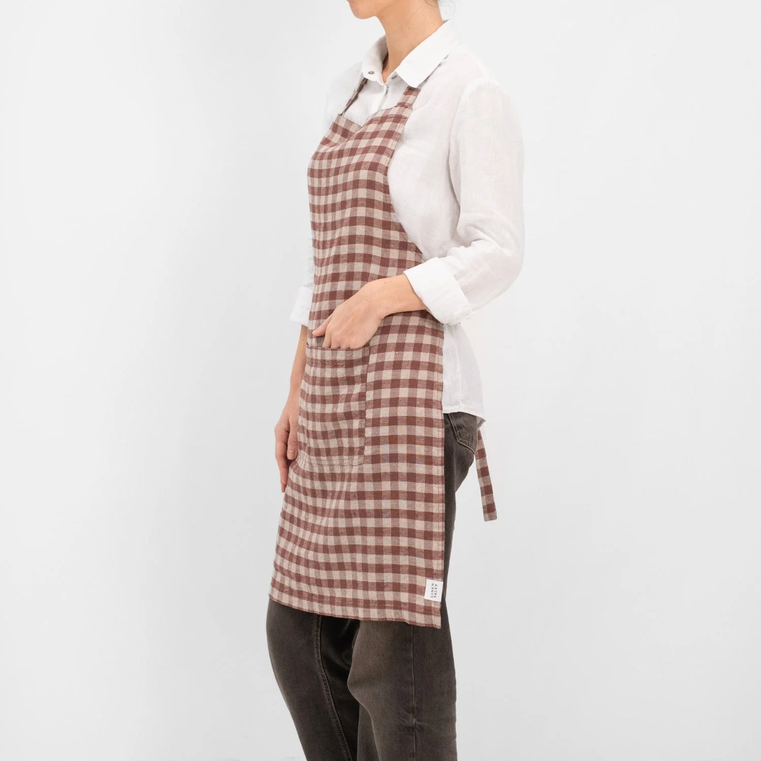 Chocolate Gingham Linen Daily Apron - Image 2