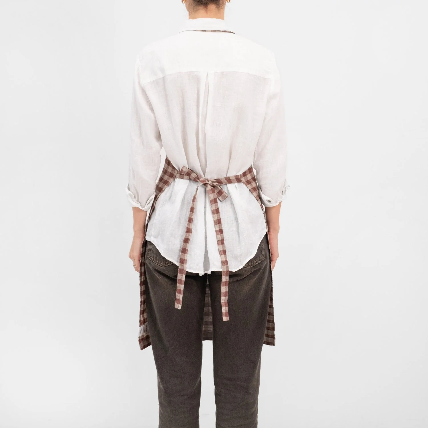 Chocolate Gingham Linen Daily Apron - Image 3