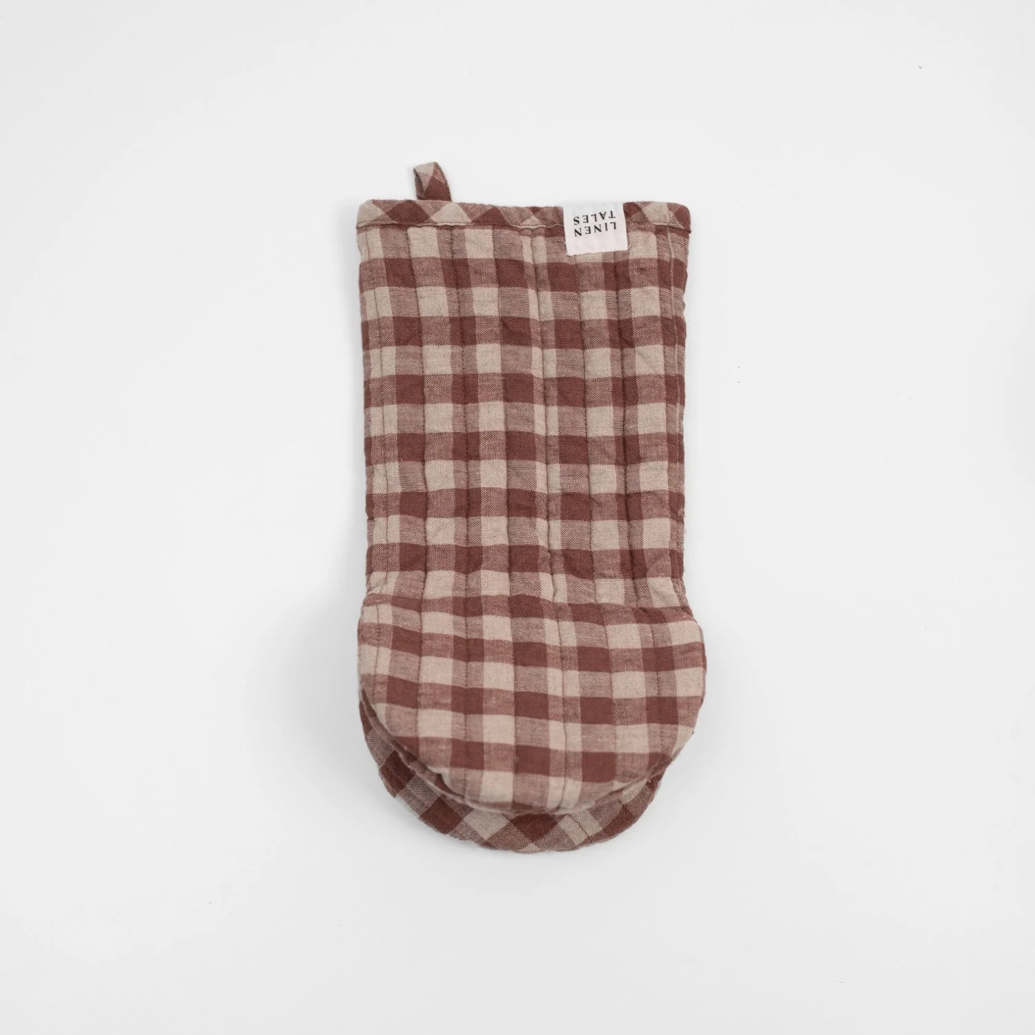 Chocolate Gingham Linen Oven Mitt