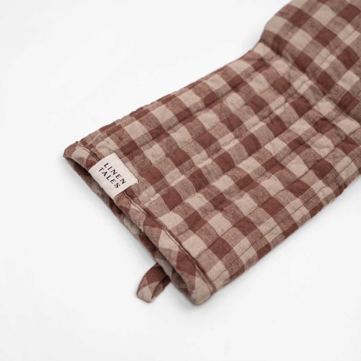 Chocolate Gingham Linen Oven Mitt - Image 2