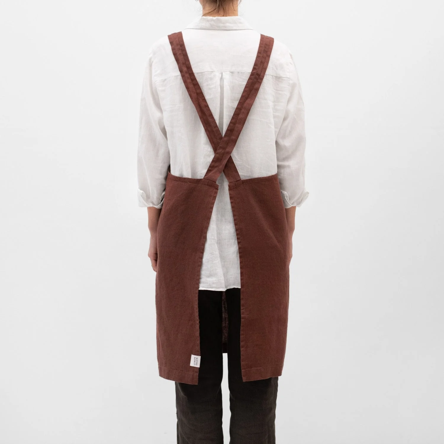 Chocolate Linen Crossback Apron - Image 3