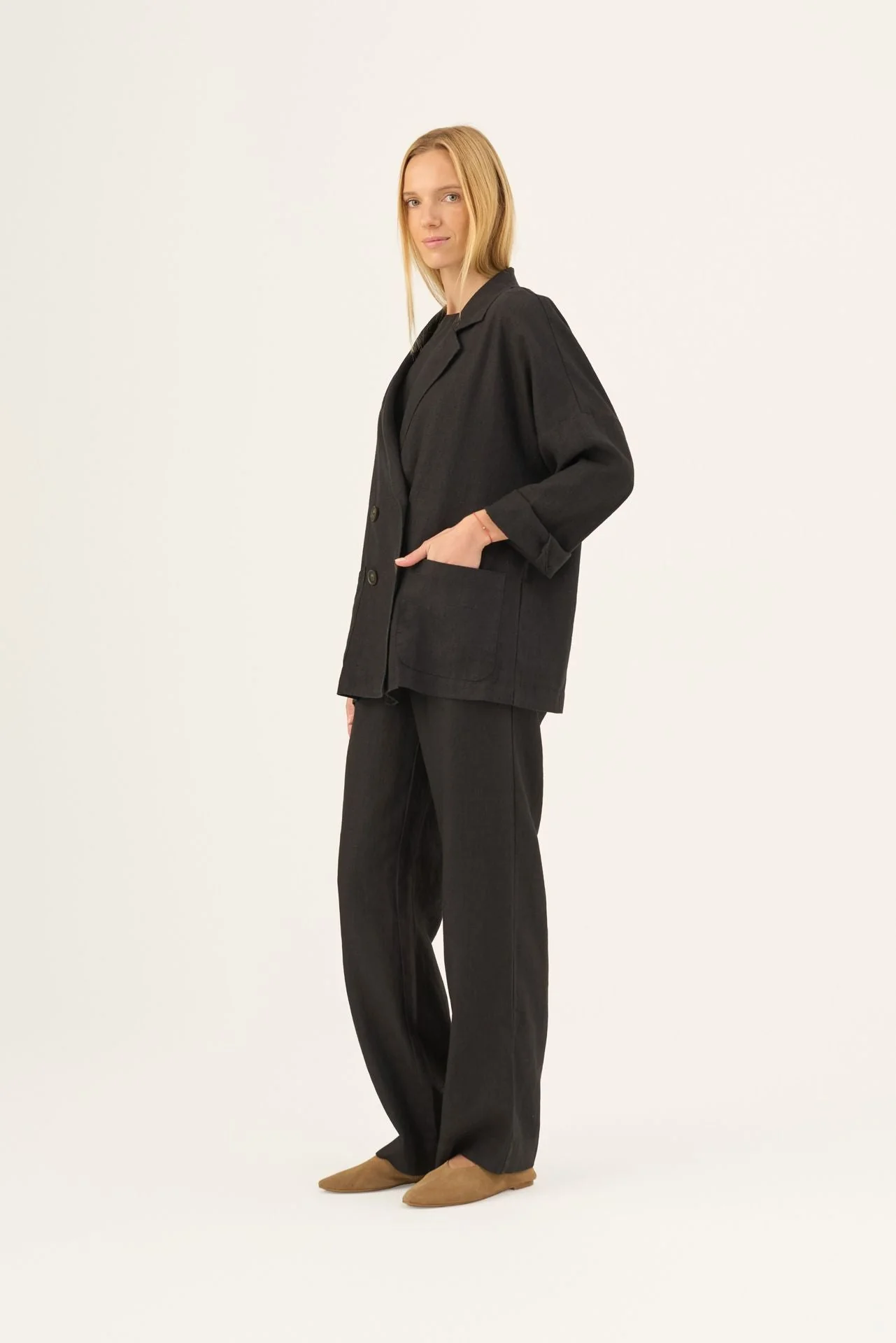 Black Linen Ventus Jacket - Image 3