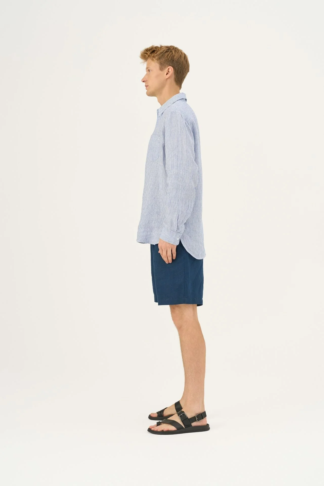 Blue White Stripes Linen Larch Shirt - Image 3