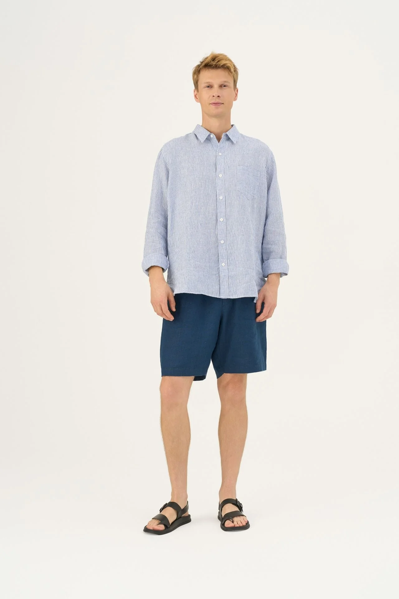 Blue White Stripes Linen Larch Shirt - Image 4