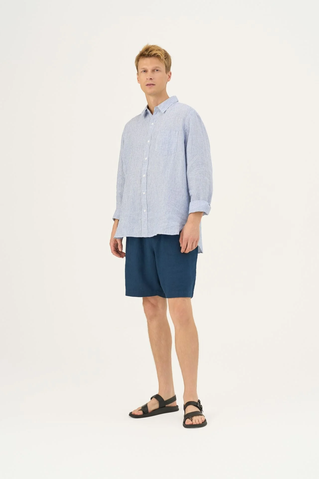 Blue White Stripes Linen Larch Shirt - Image 5