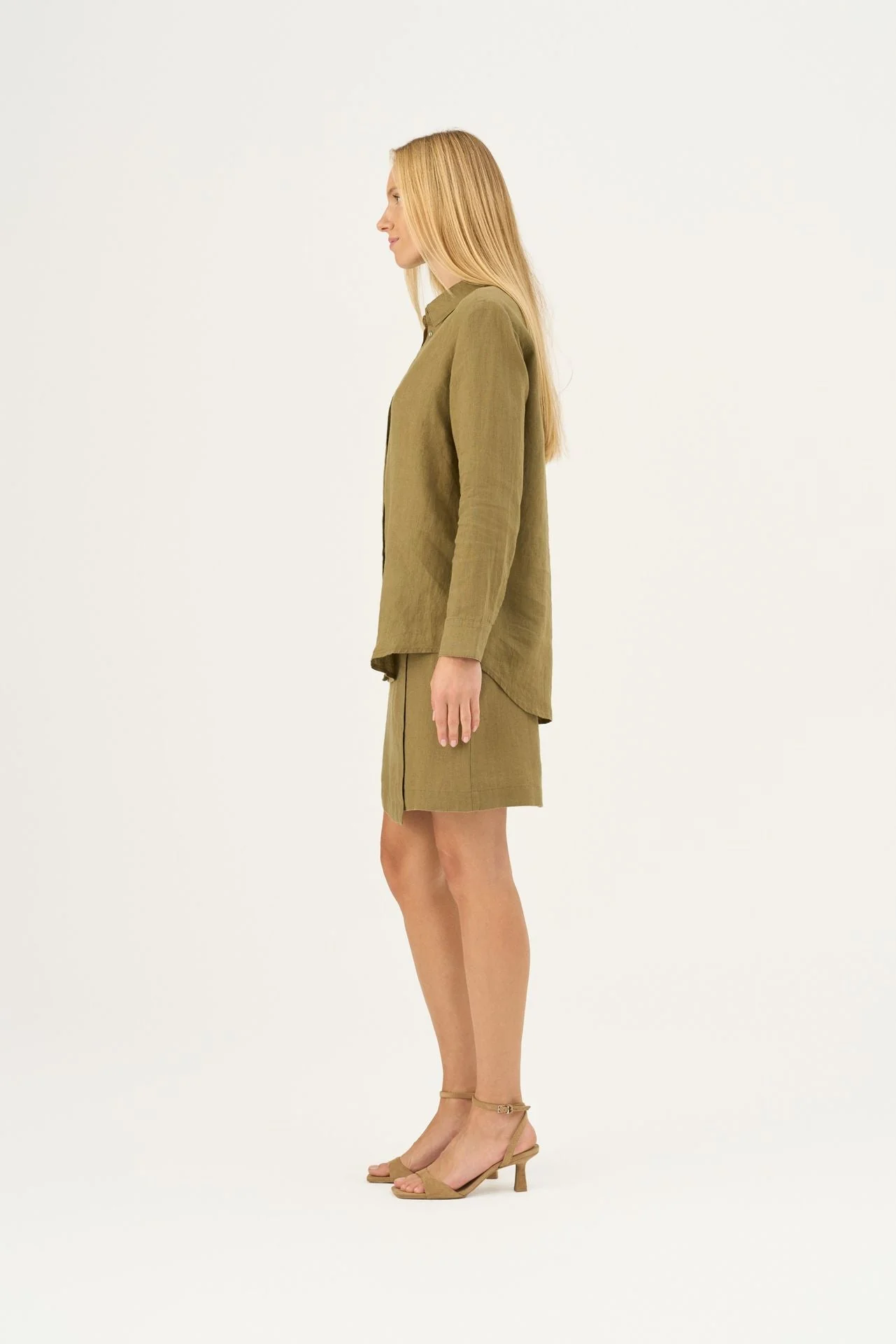 Olive Khaki Linen Azalea Shirt - Image 3
