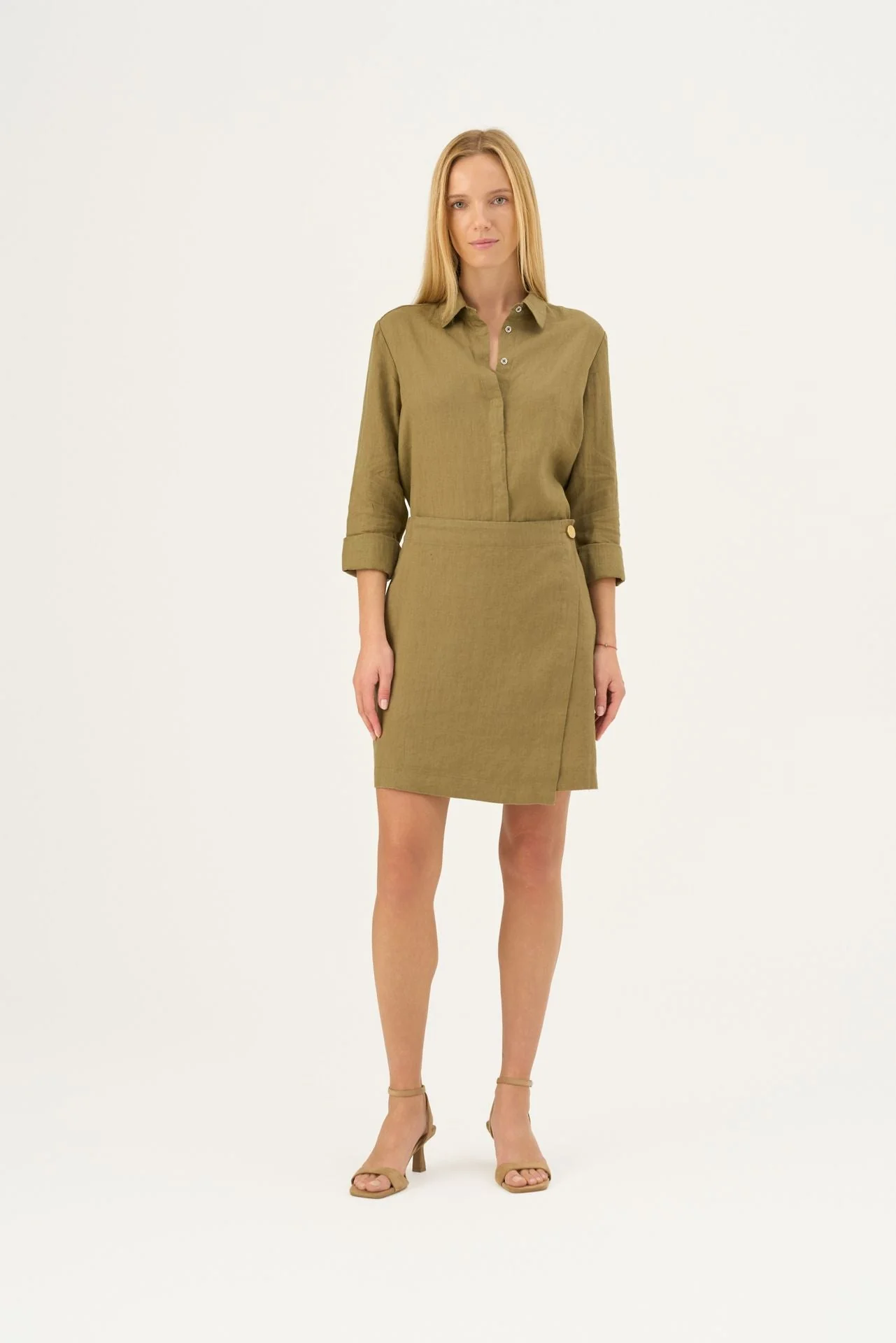 Olive Khaki Linen Azalea Shirt - Image 4
