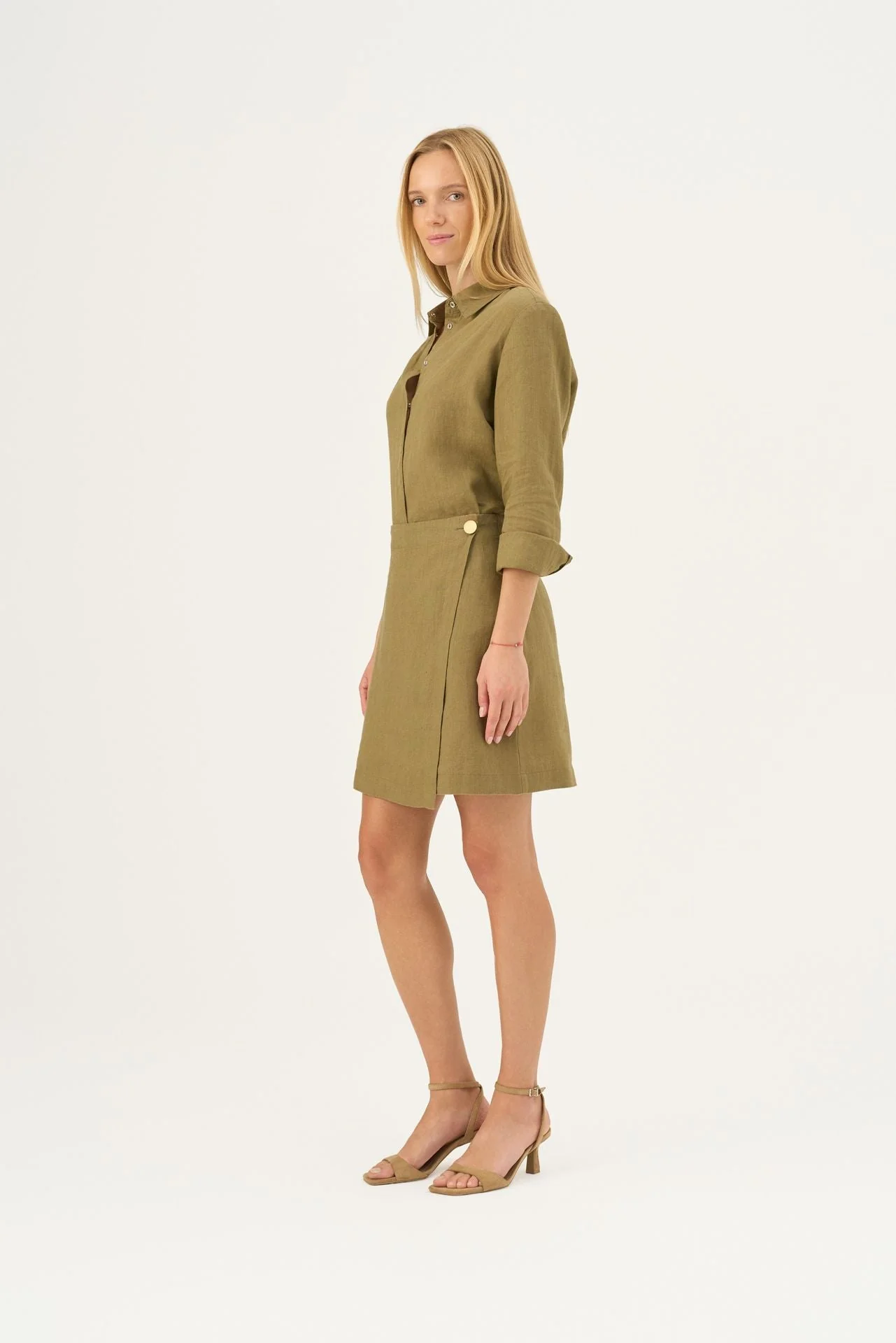Olive Khaki Linen Azalea Shirt - Image 5