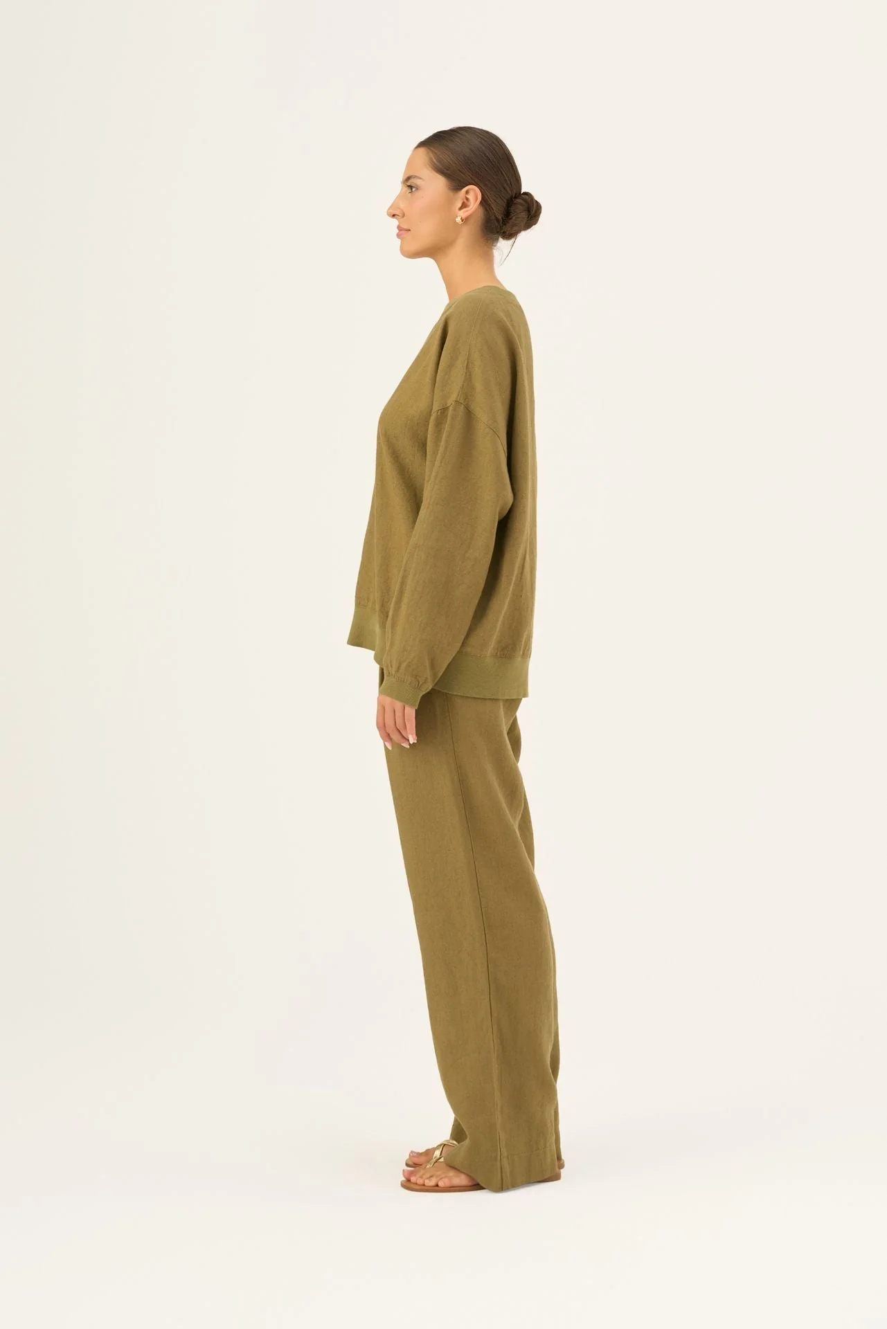 Olive Khaki Linen Dahlia Jumper - Image 3