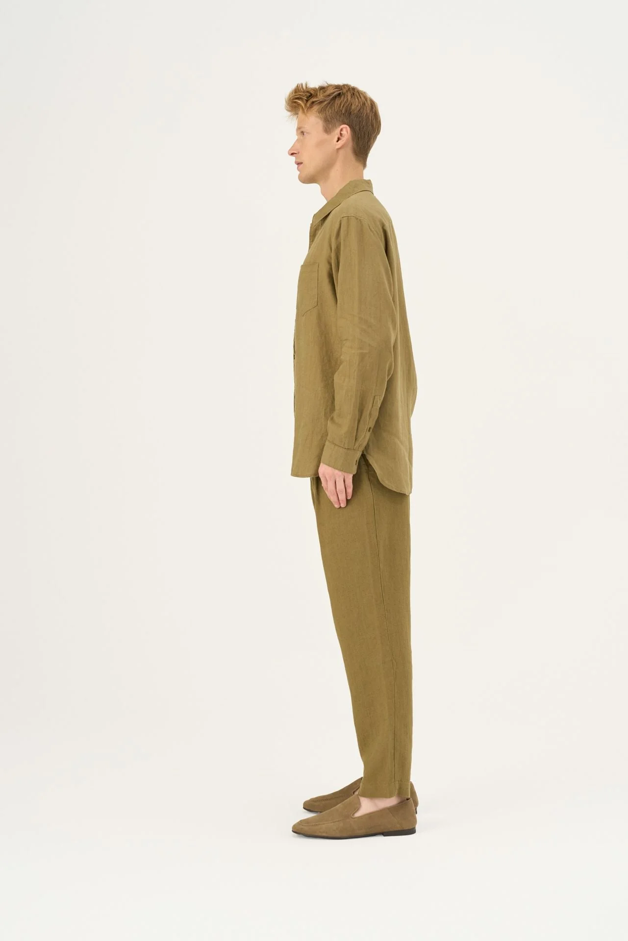 Olive Khaki Linen Larch Shirt - Image 3