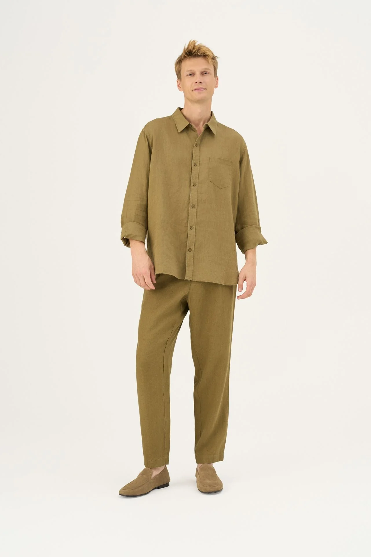 Olive Khaki Linen Larch Shirt - Image 5