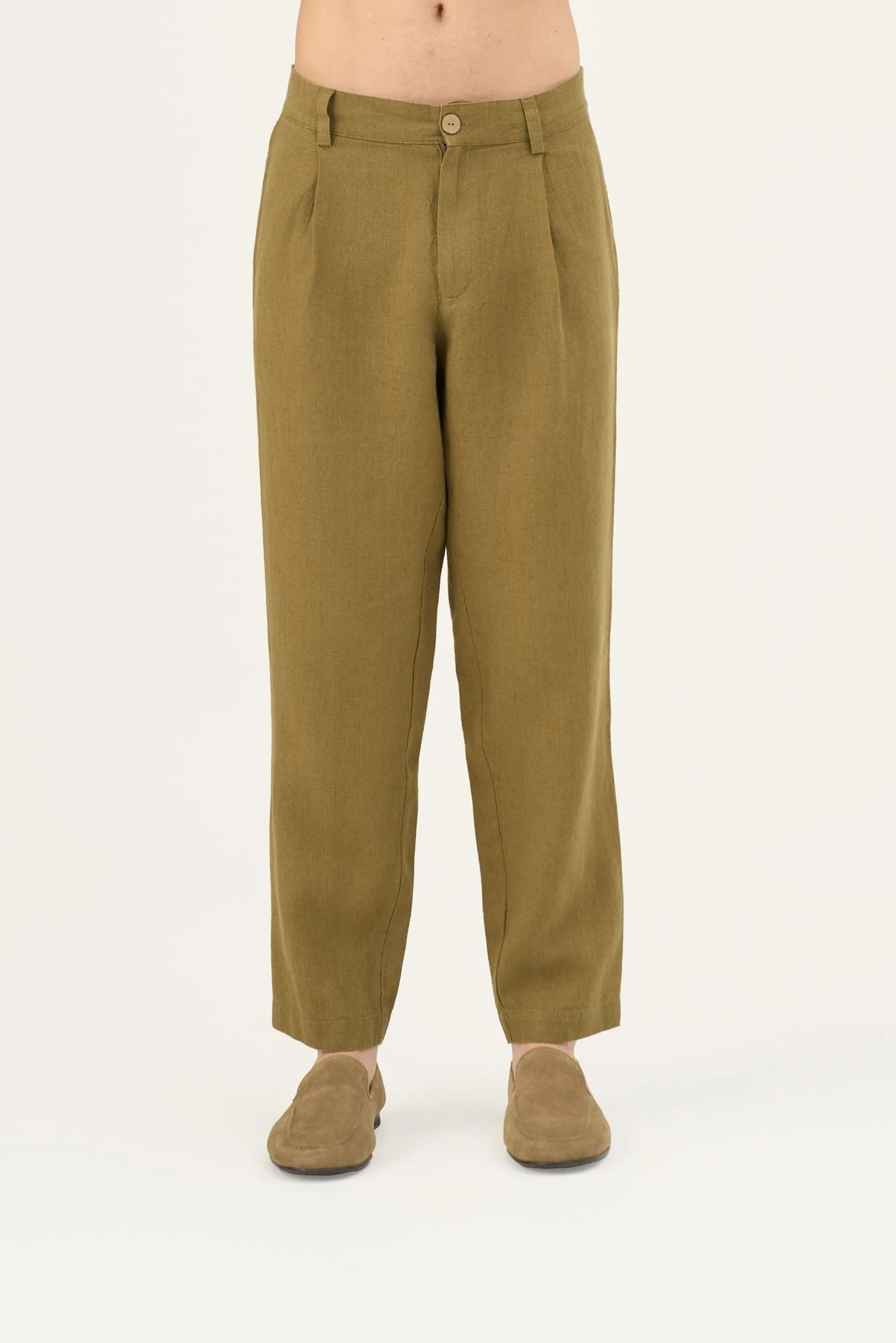 Olive Khaki Linen Magnus Trousers - Image 3