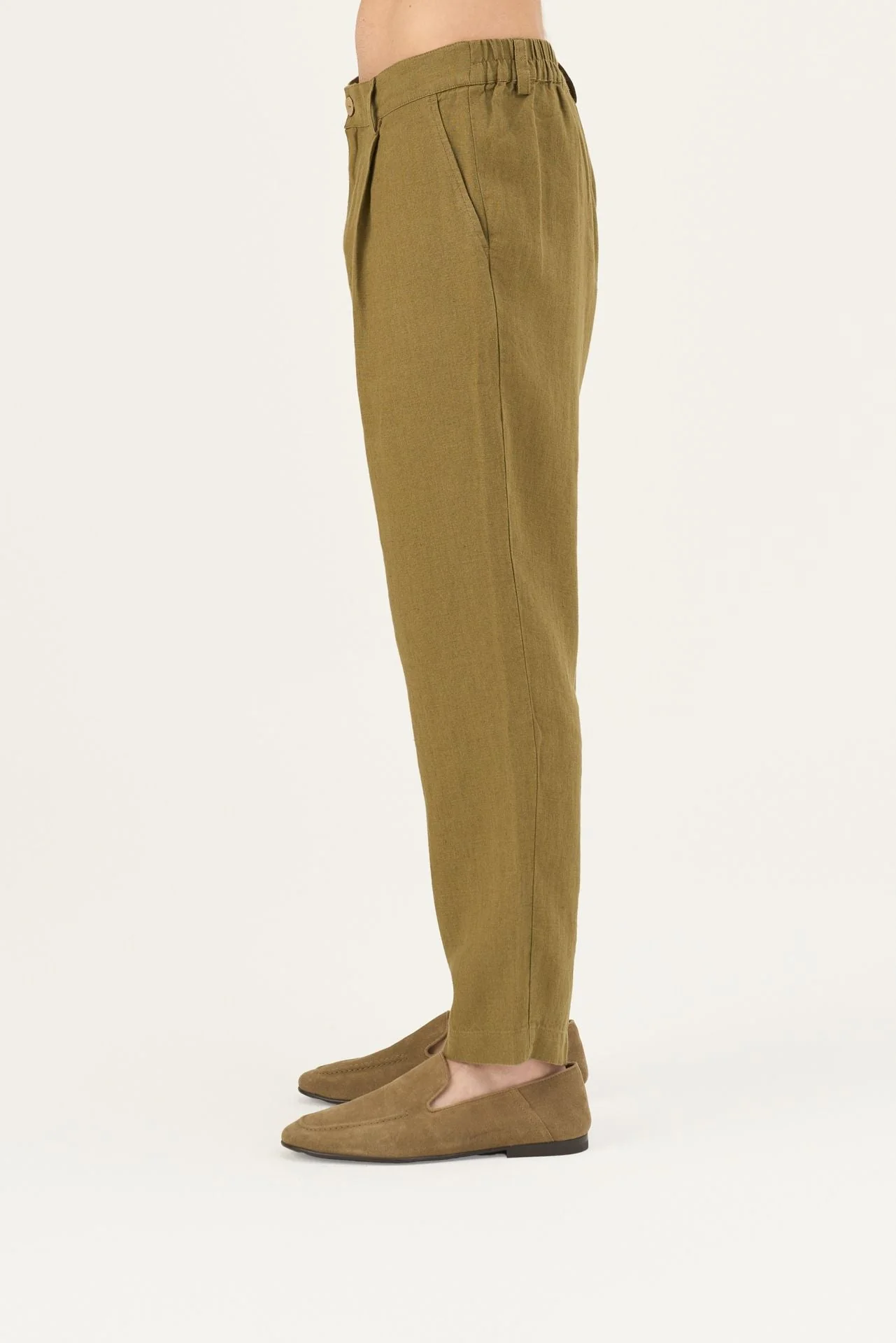 Olive Khaki Linen Magnus Trousers - Image 5