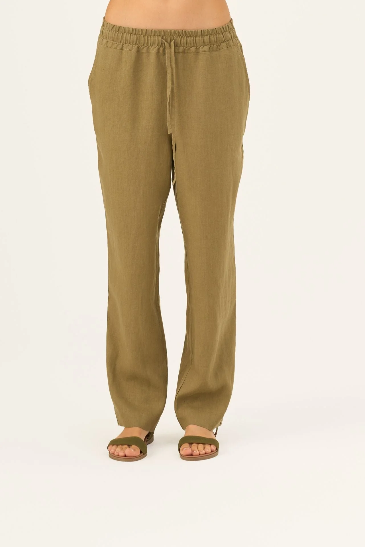Olive Khaki Linen Octave Trousers - Image 3