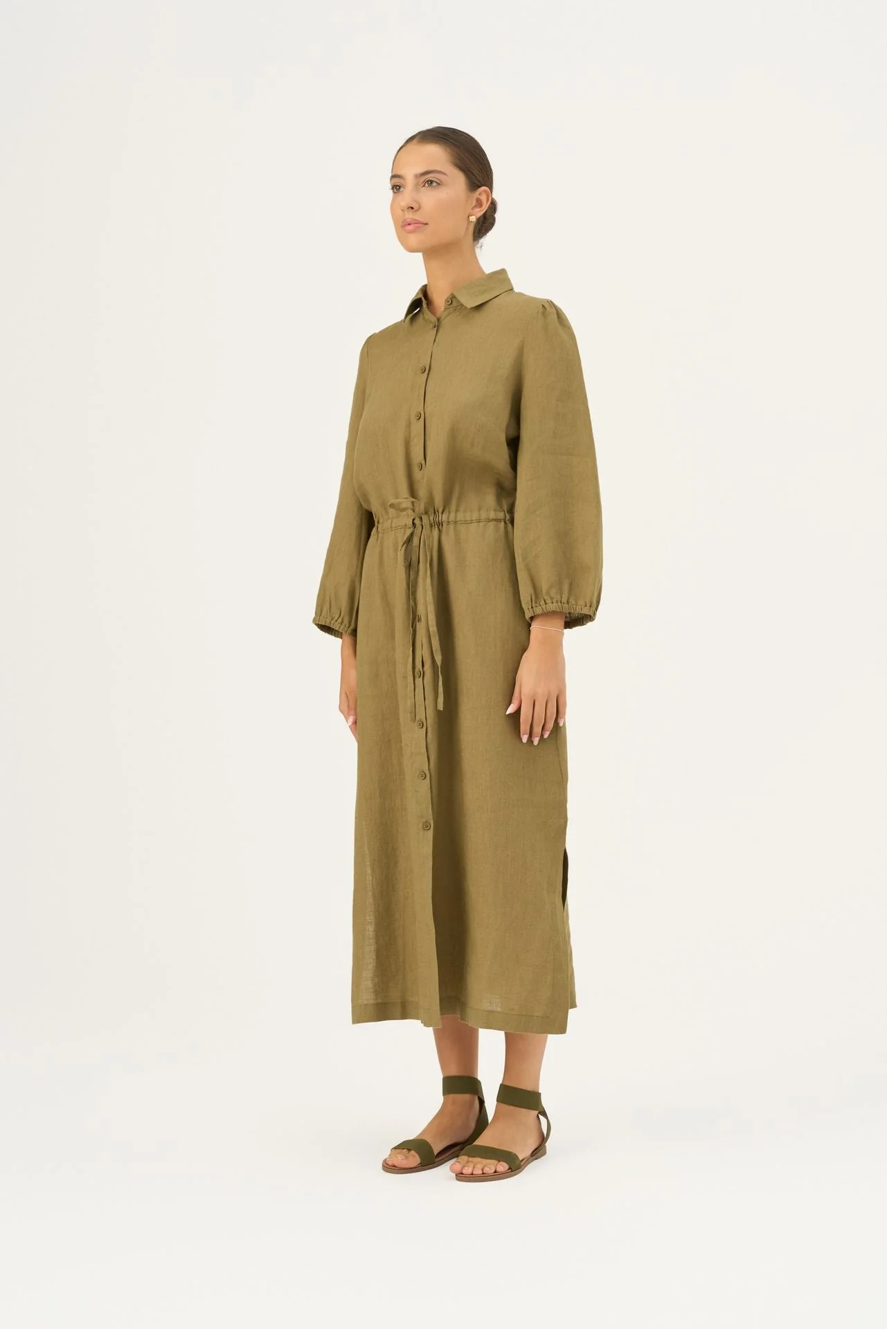 Olive Khaki Linen Rhapsody Dress - Image 3