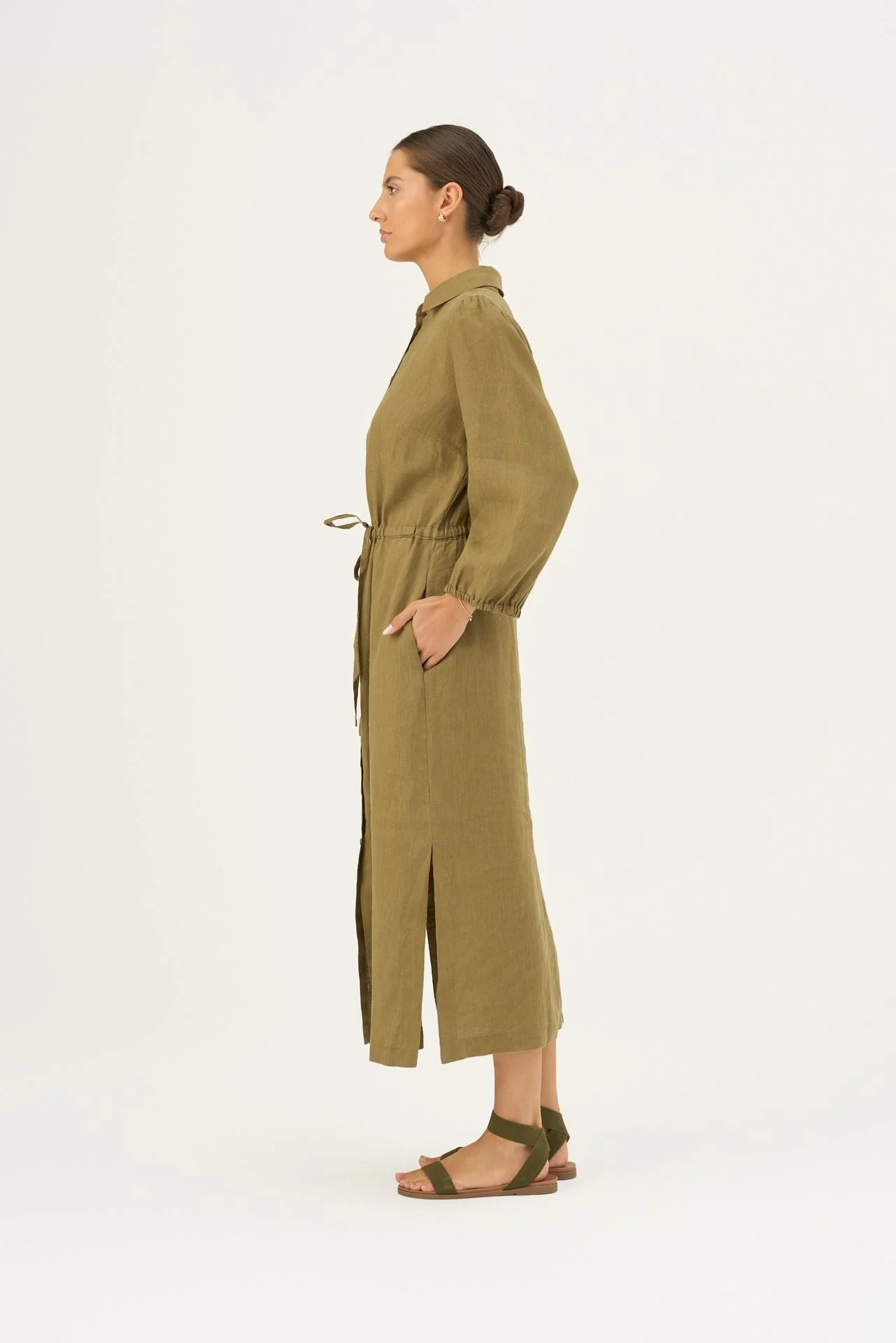 Olive Khaki Linen Rhapsody Dress - Image 4