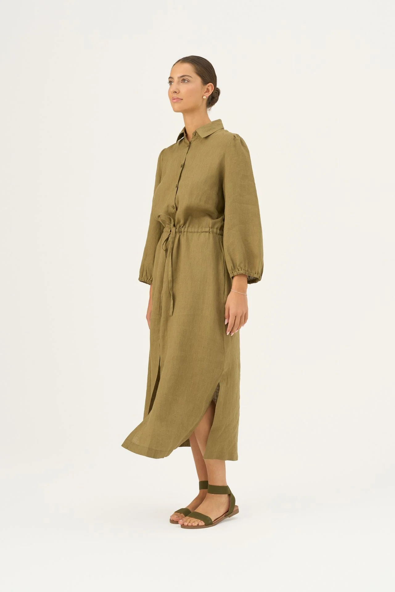 Olive Khaki Linen Rhapsody Dress - Image 5