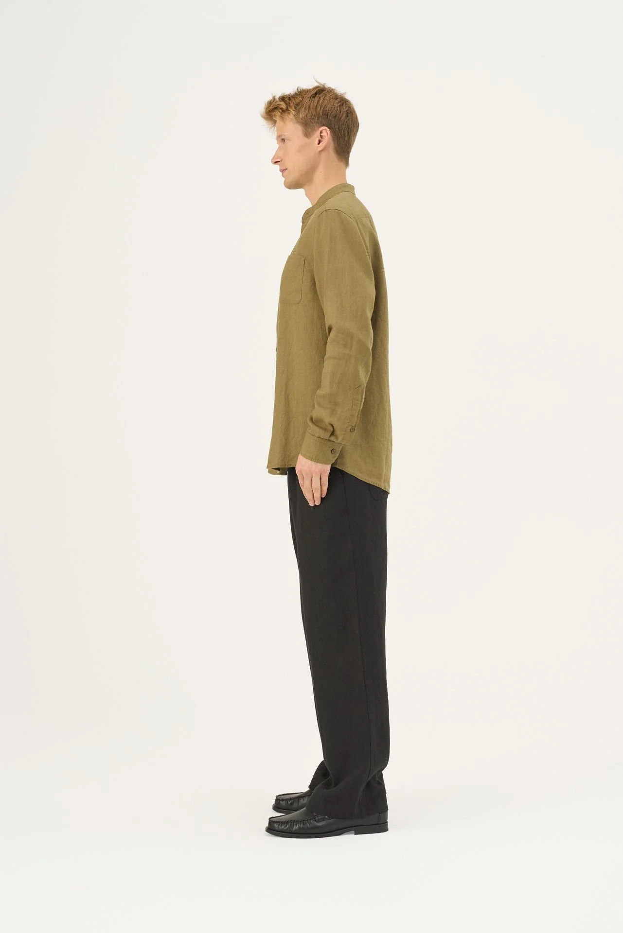 Olive Khaki Linen Snapdragon Shirt - Image 3