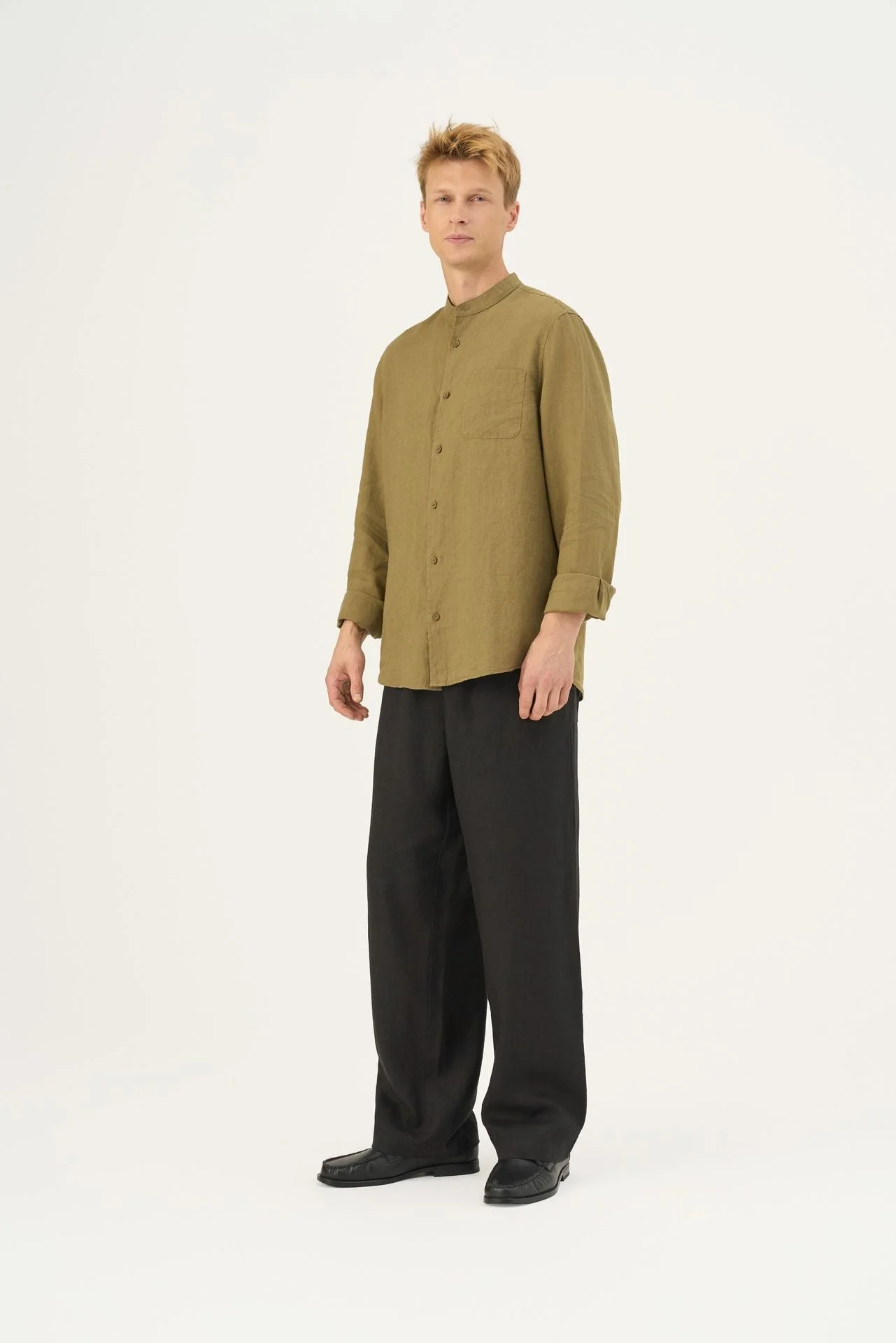 Olive Khaki Linen Snapdragon Shirt - Image 5