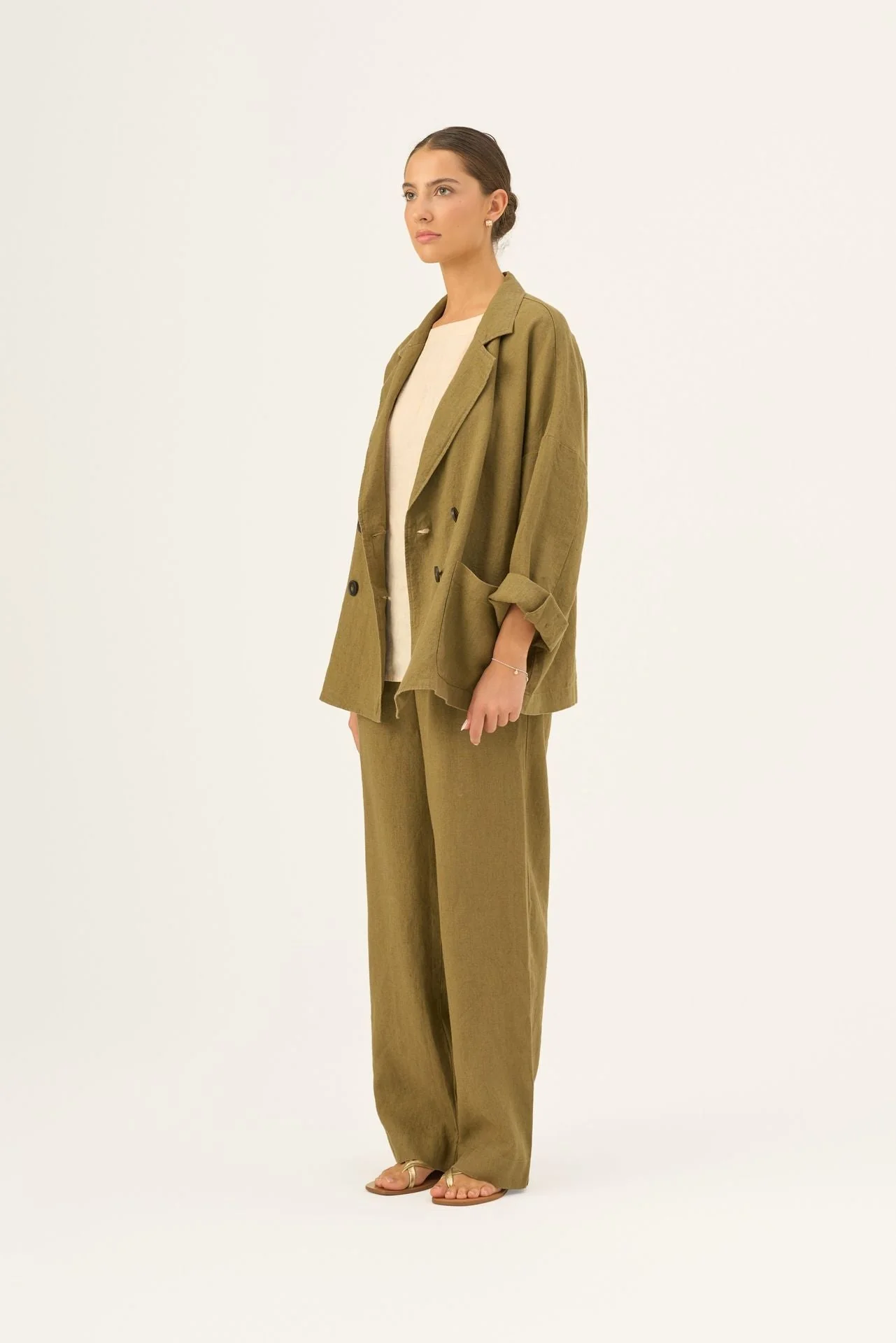 Olive Khaki Linen Willow Trousers - Image 3