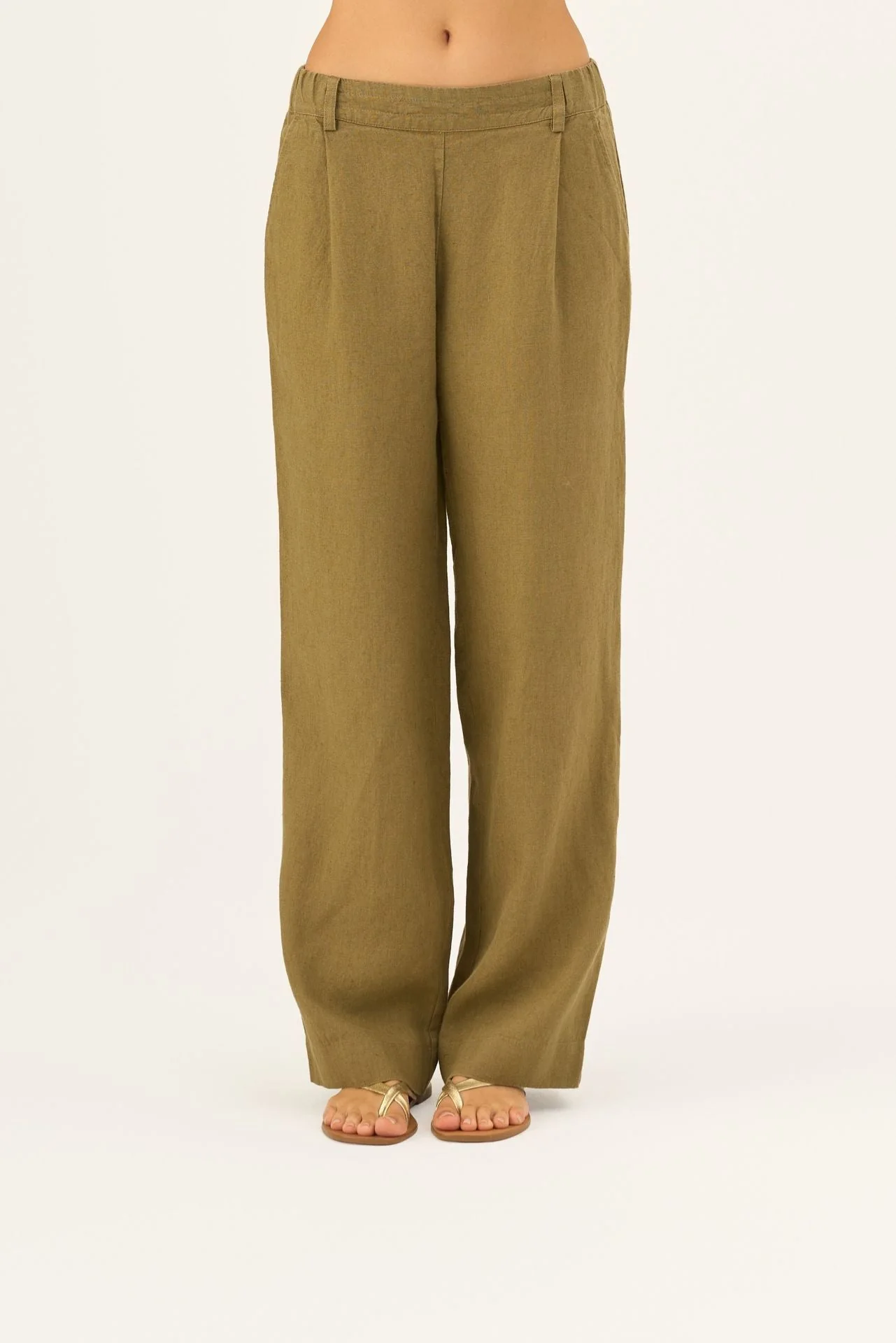 Olive Khaki Linen Willow Trousers - Image 4