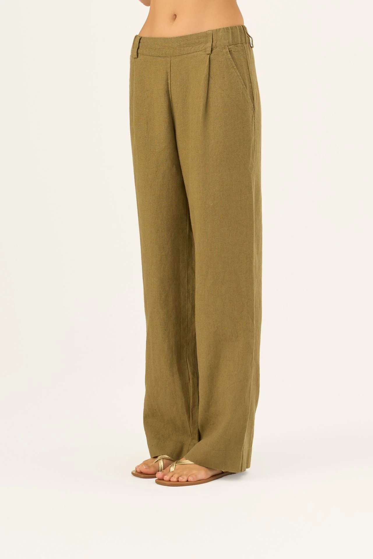 Olive Khaki Linen Willow Trousers - Image 5