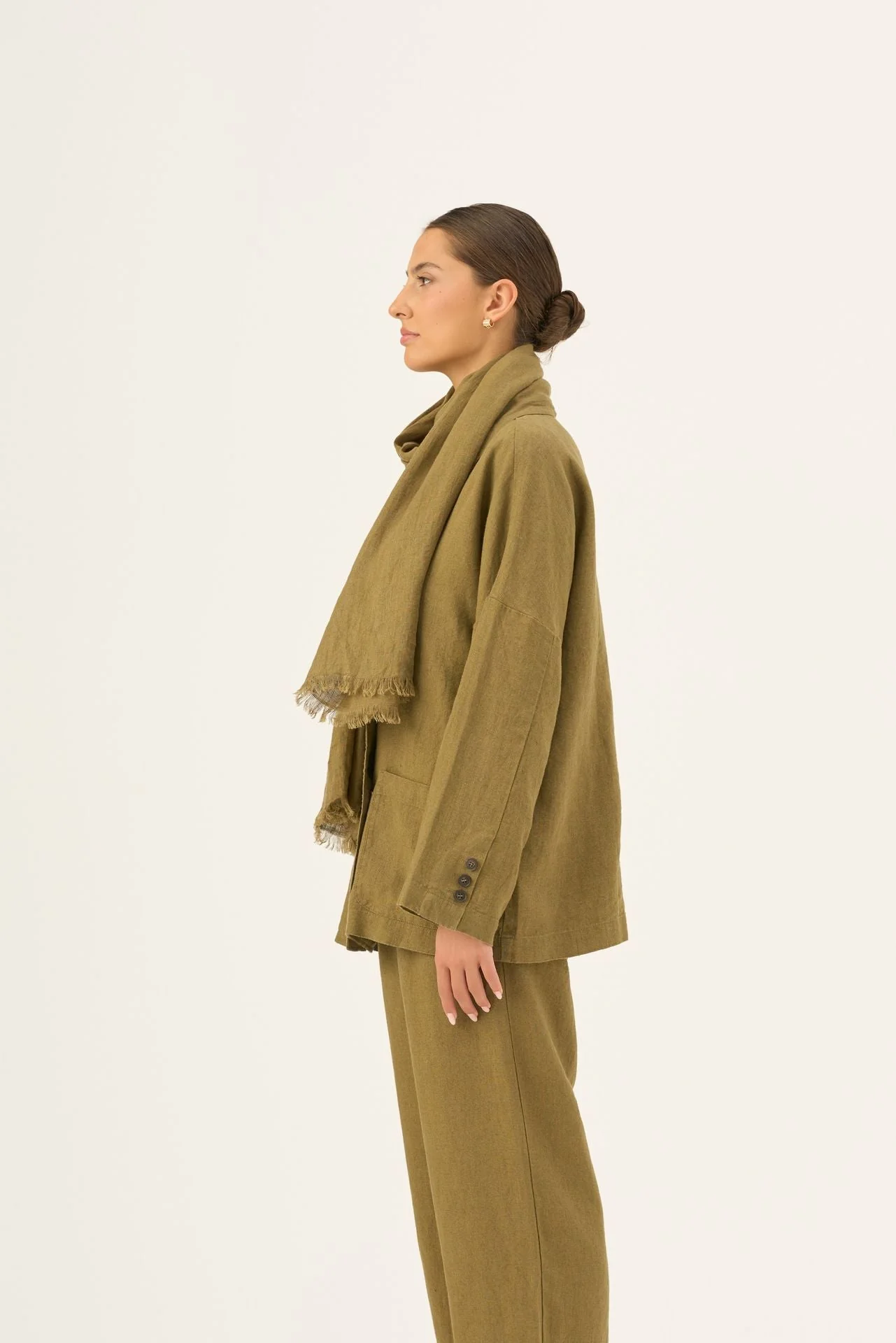 Olive Khaki Linen Woodbine Scarf - Image 3