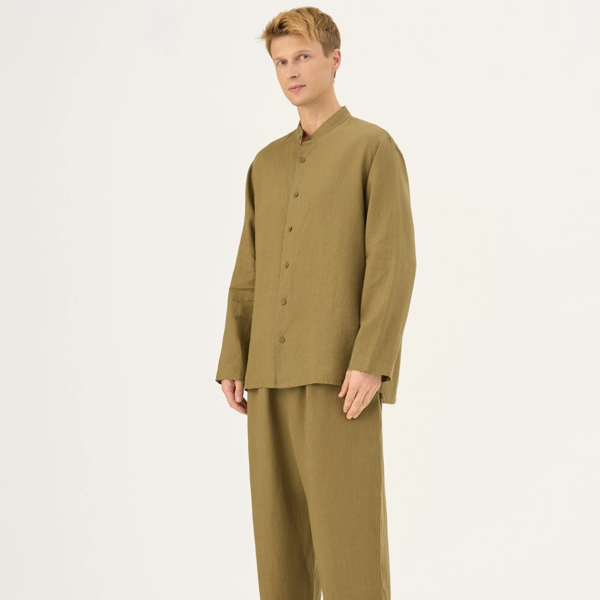 Olive Khaki Linen Currant Loungewear Set