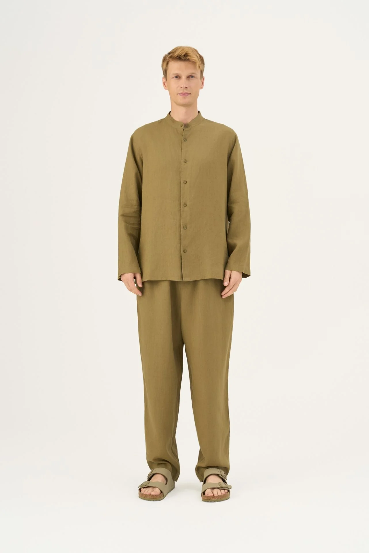 Olive Khaki Linen Currant Loungewear Set - Image 2